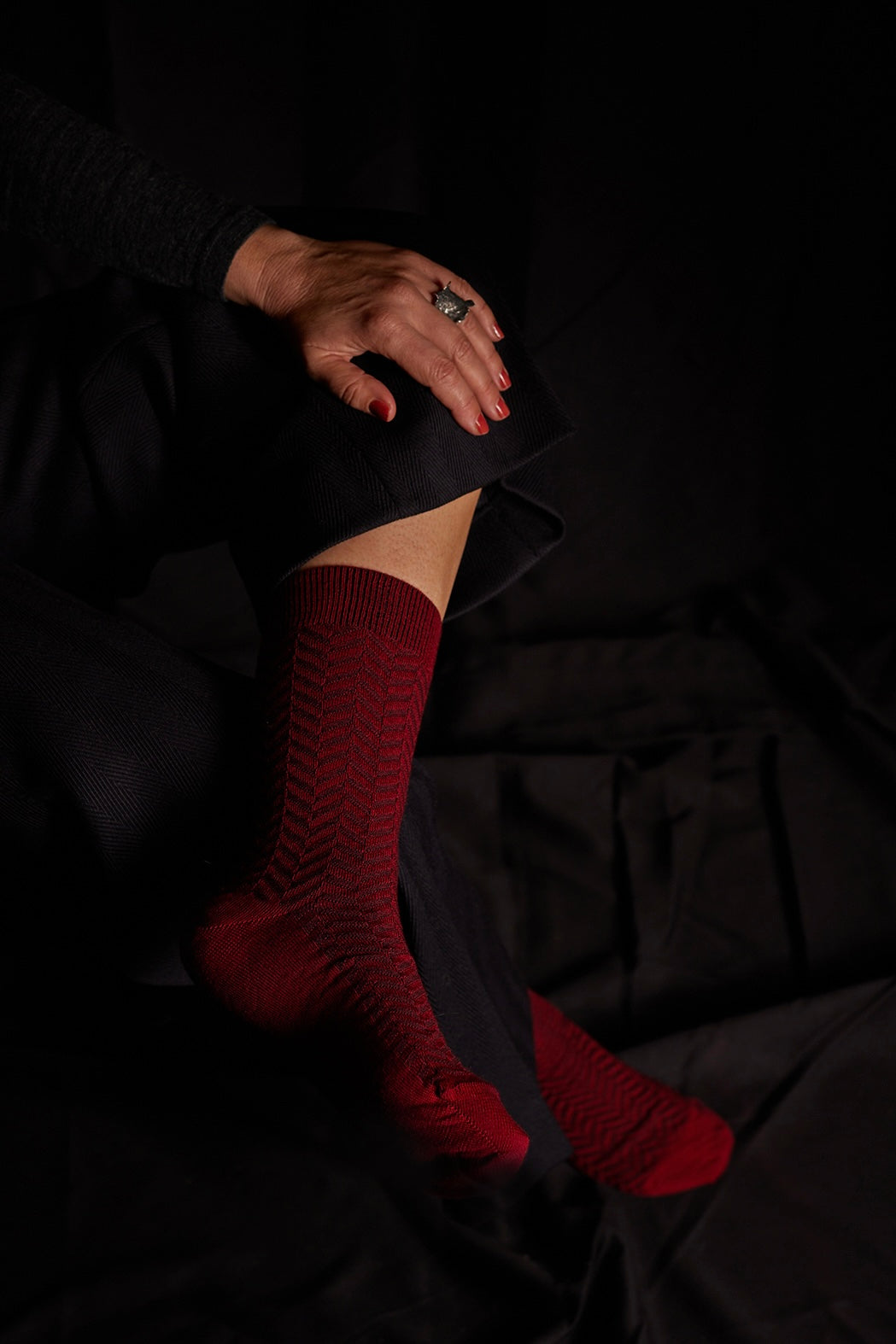 Tightology | Herringbone Red Merino Wool Socks