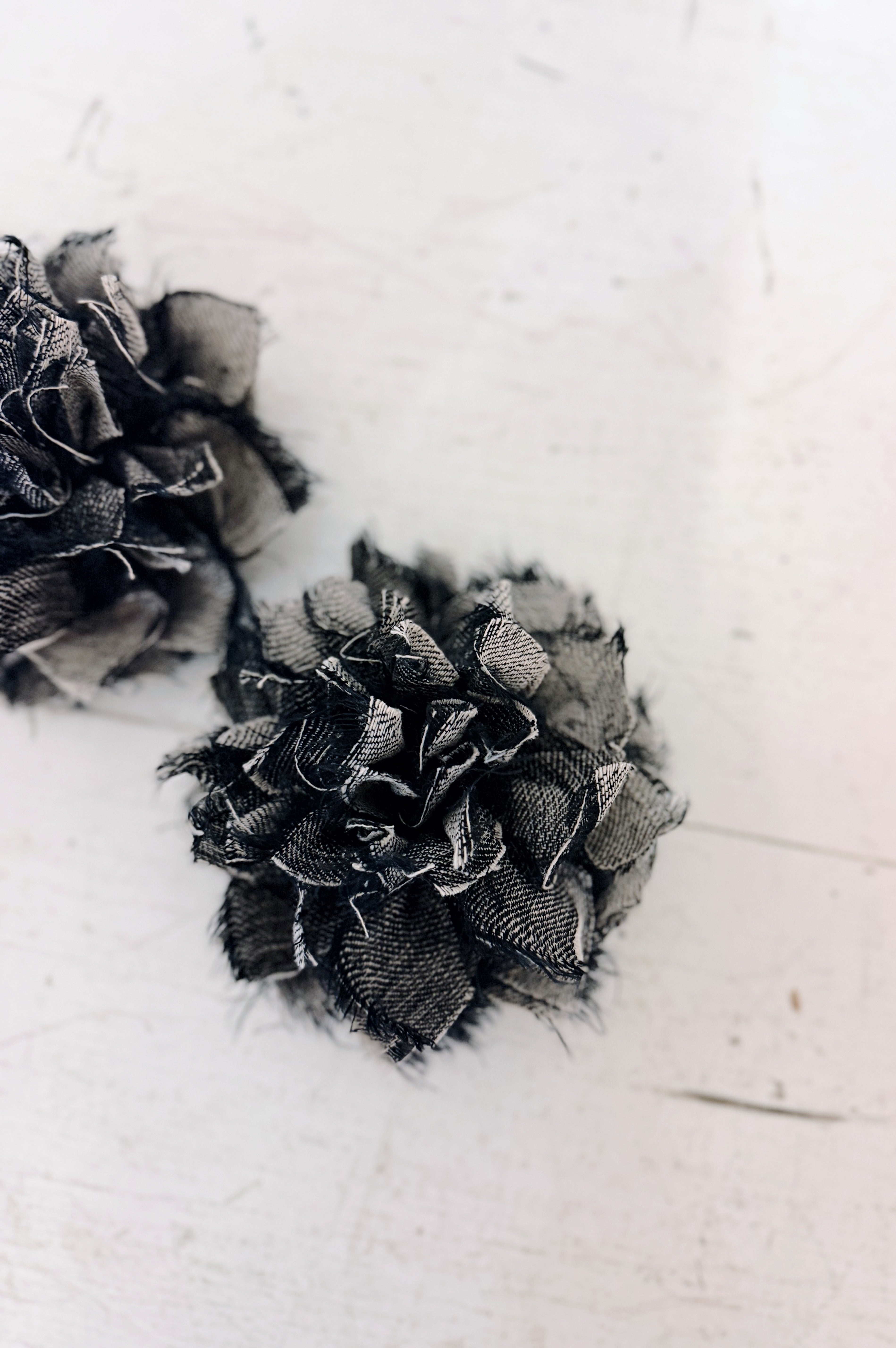 Fabric Flower Brooch | Black Denim Linen