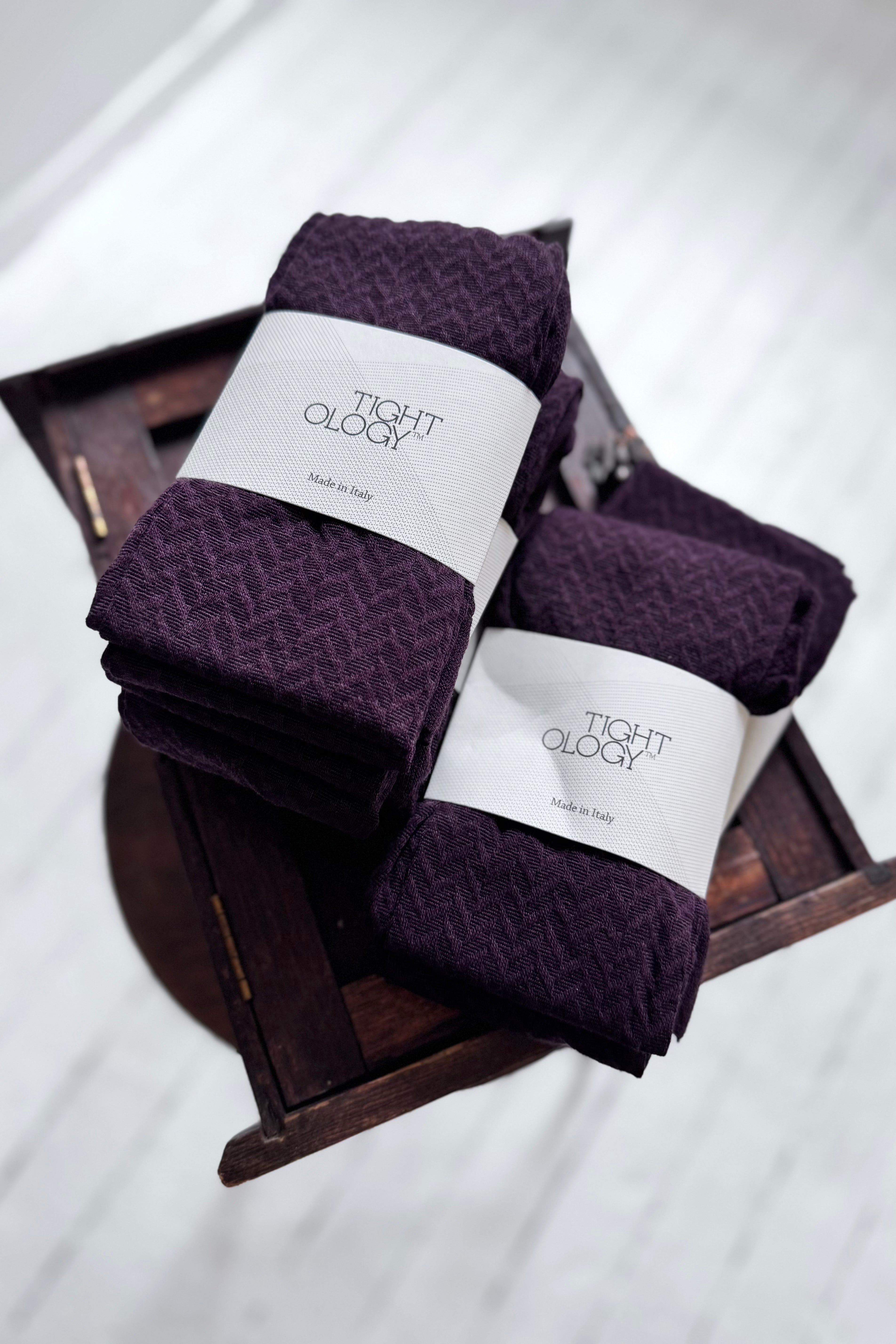 Tightology | Herringbone Merino Tights | Plum