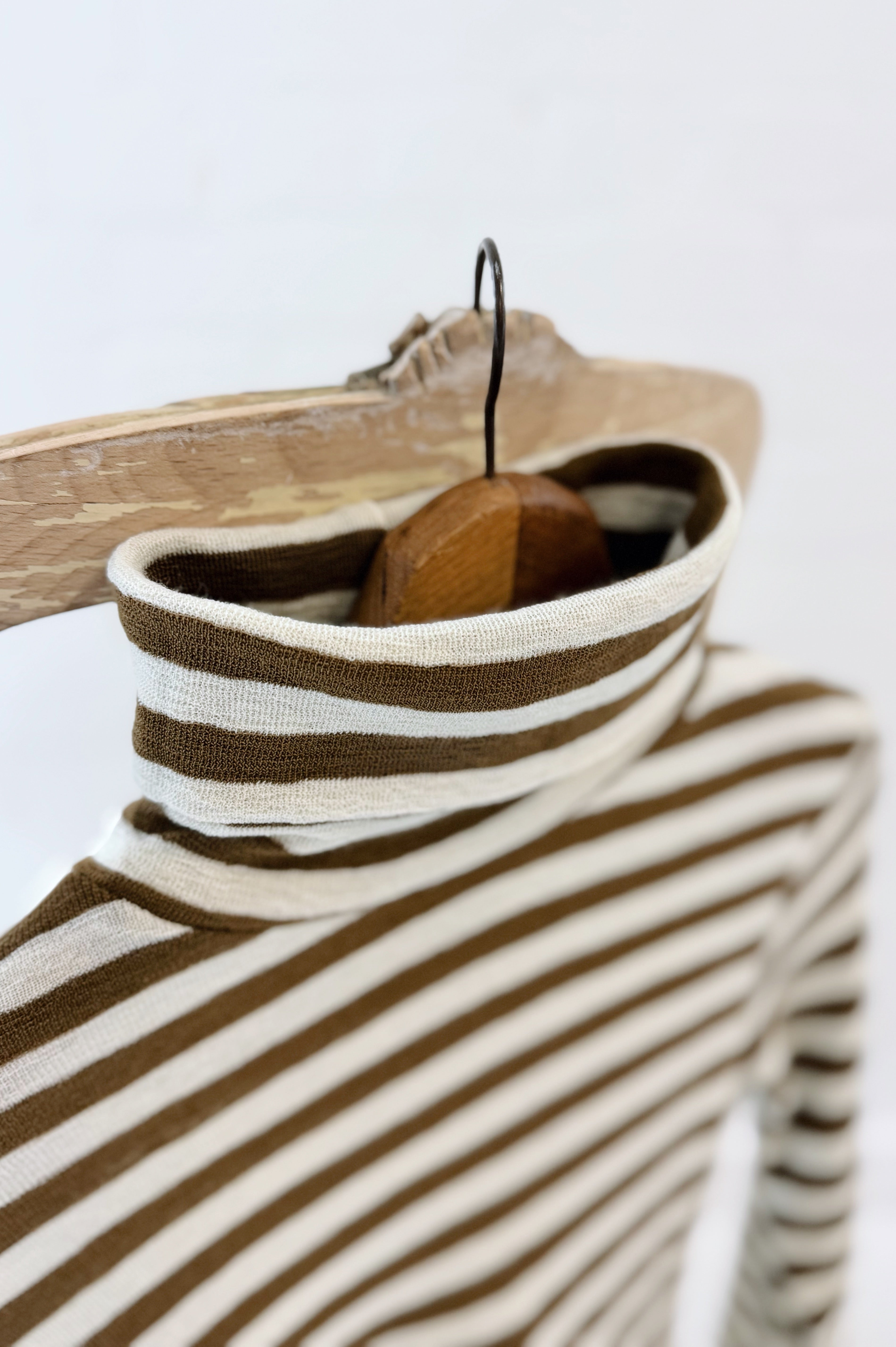 Merino Roll Neck | Raw White + Bronze Stripe