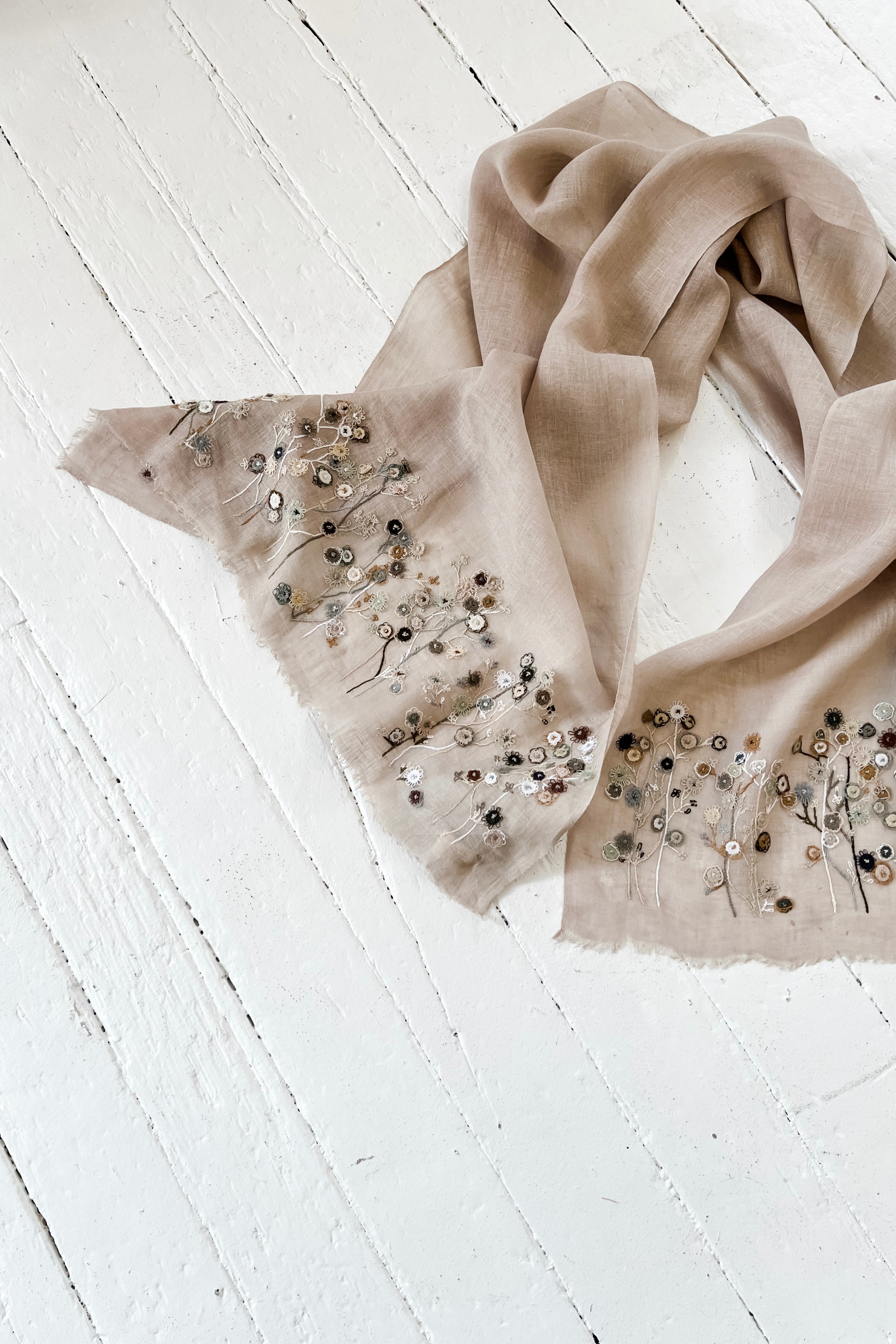 Sophie Digard | Embroidered Linen Stole | Field Flowers