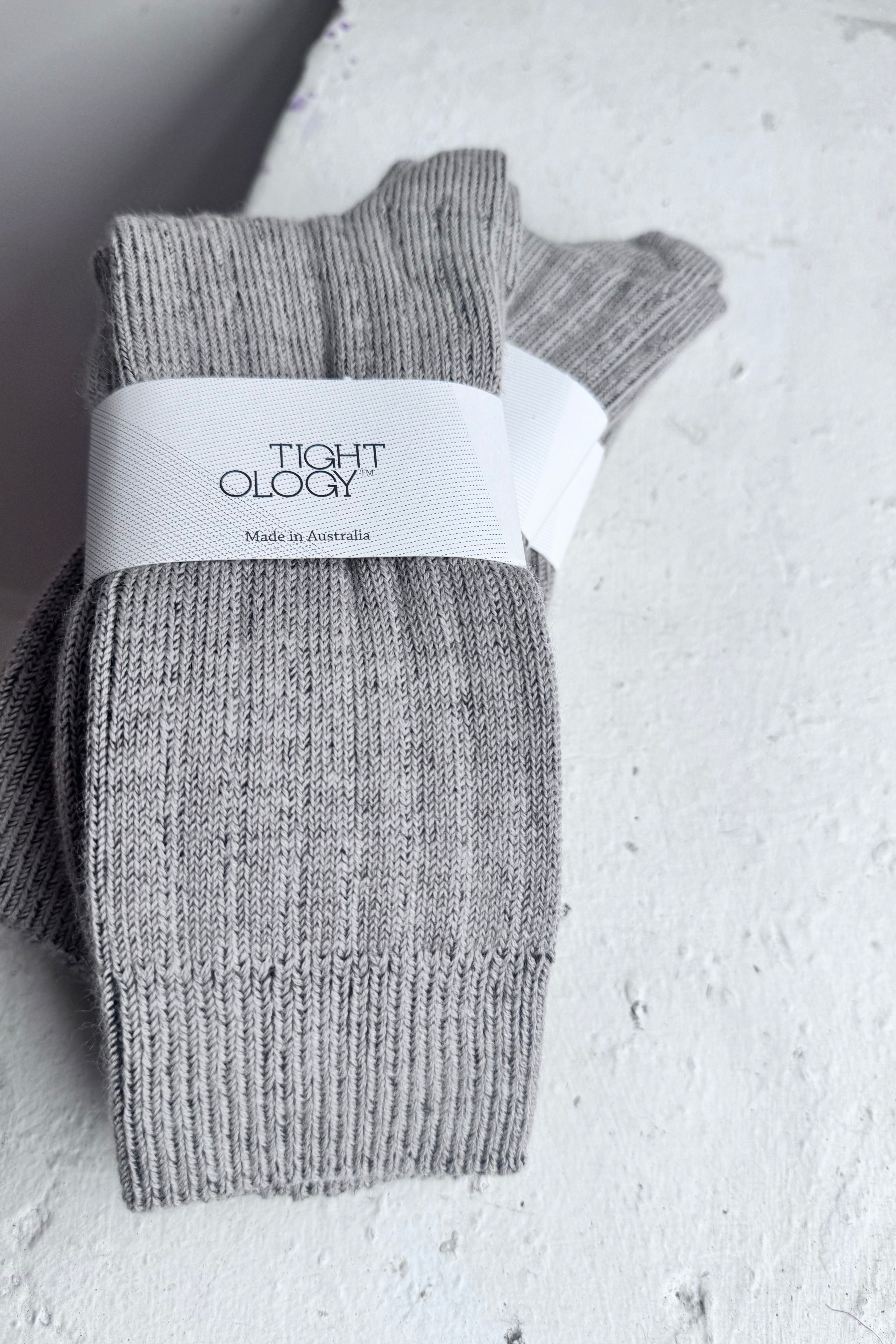 Tightology | Short Rib Merino Socks | Greige