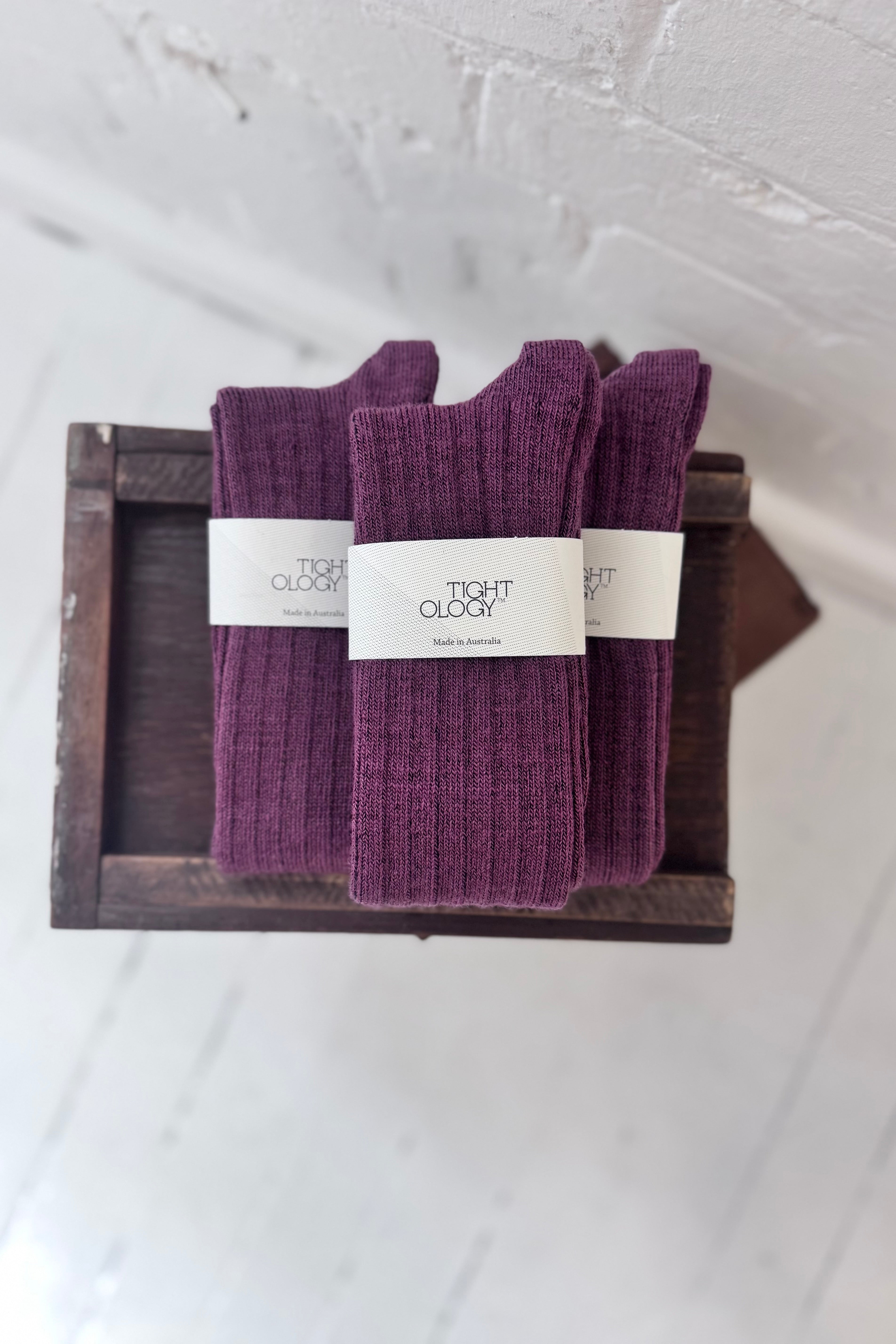 Tightology | Long Rib Merino Socks | Mauve