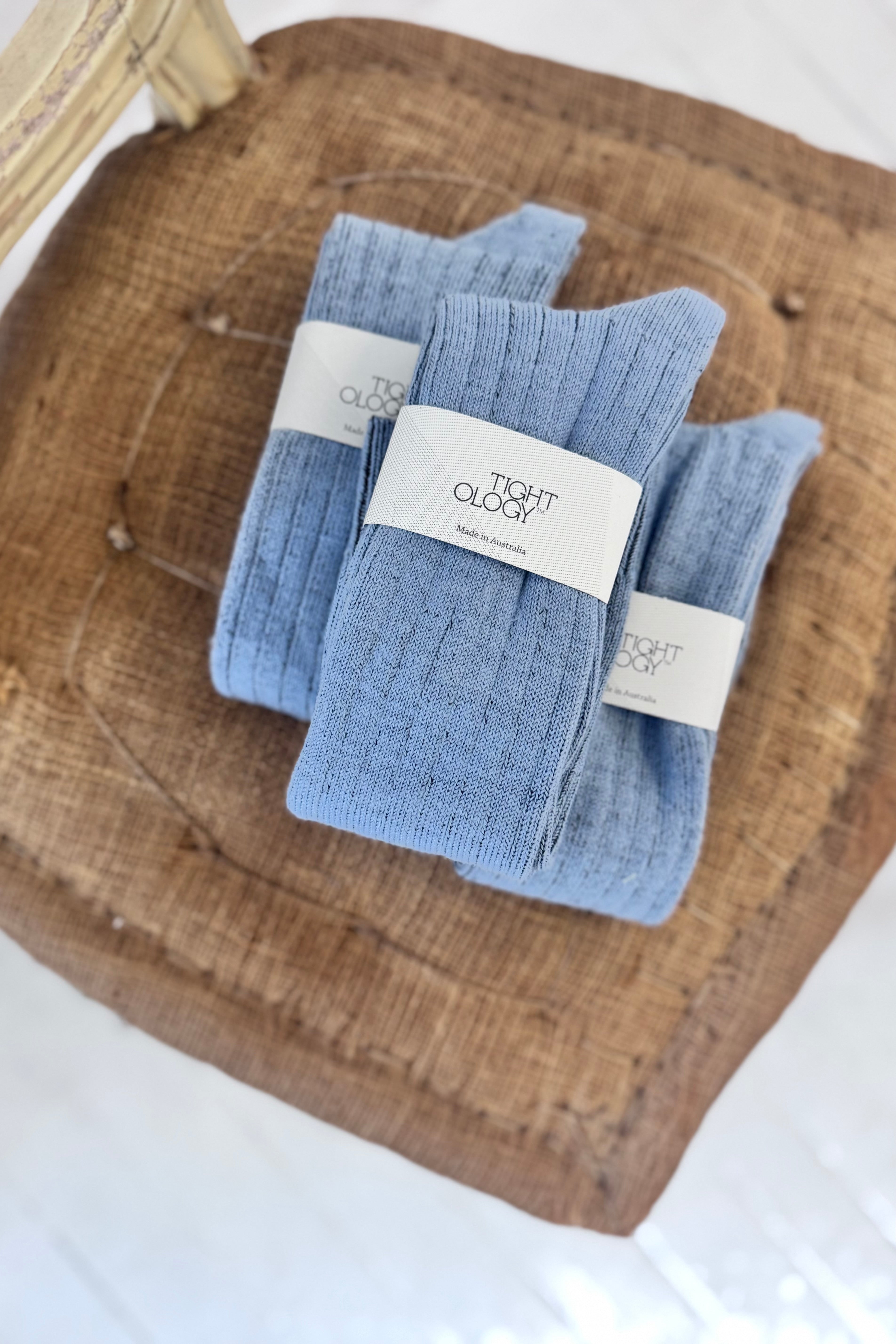 Tightology | Long Rib Merino Socks | Blue