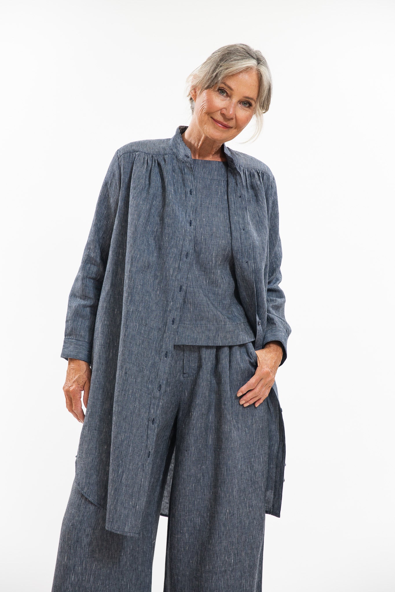 Ophelia Shirt Dress | Navy Pinstripe