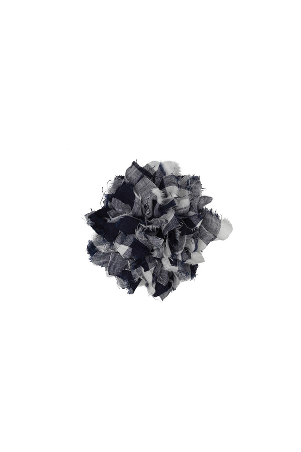 Fabric Flower Brooch | Navy Gingham