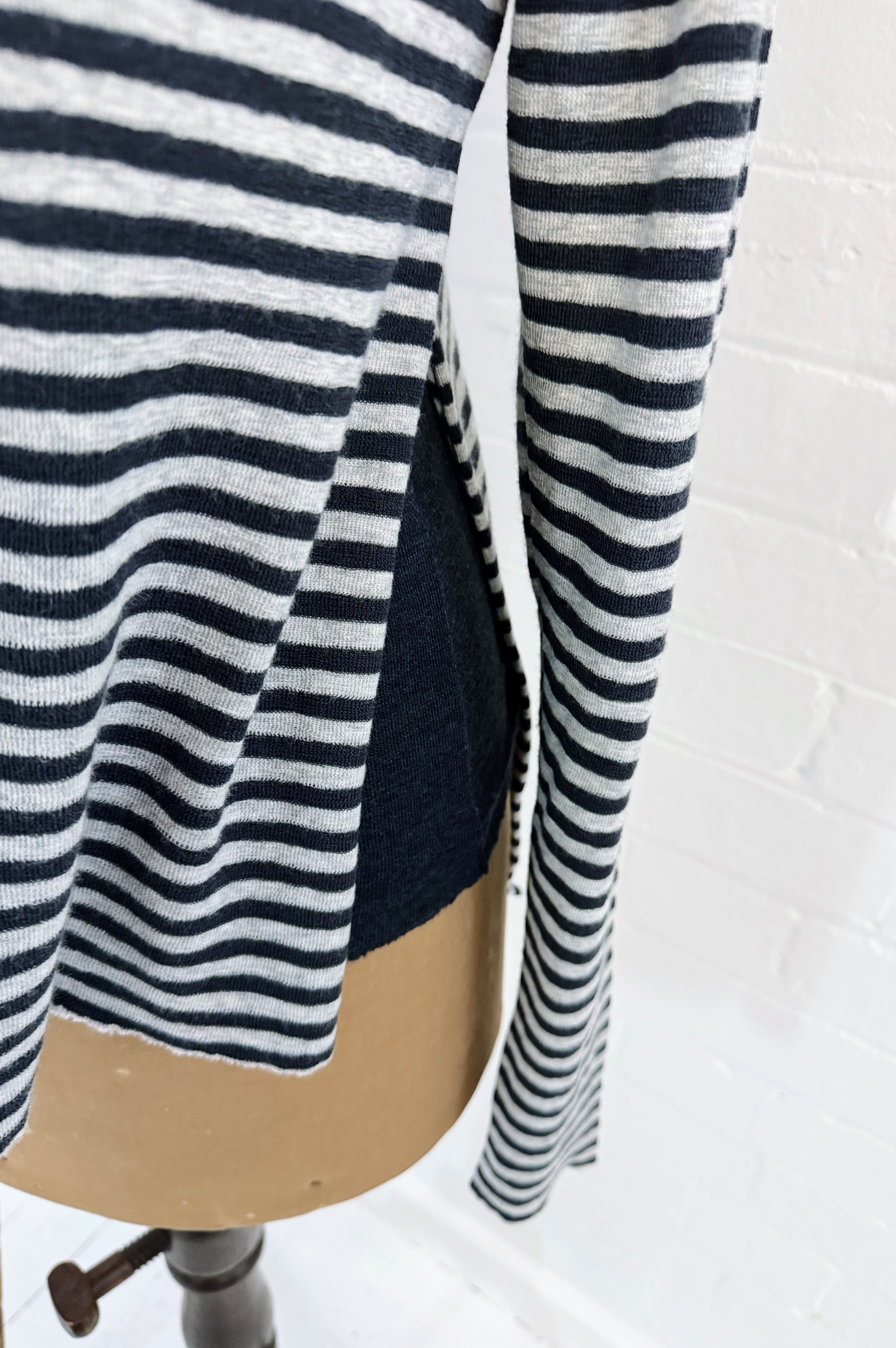 Merino With High Slits | Dawn Grey + Charcoal Stripe