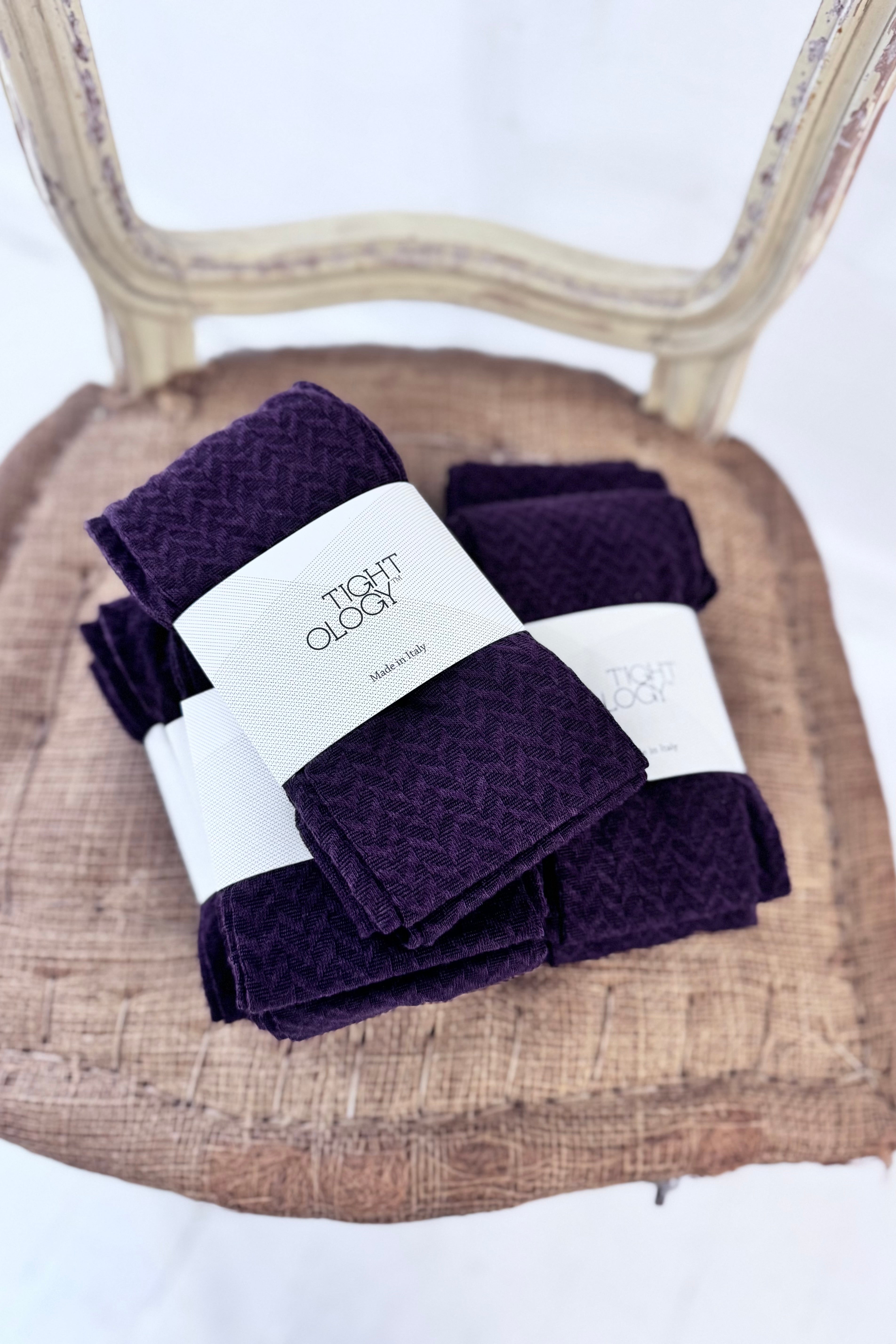 Tightology | Herringbone Merino Tights | Plum