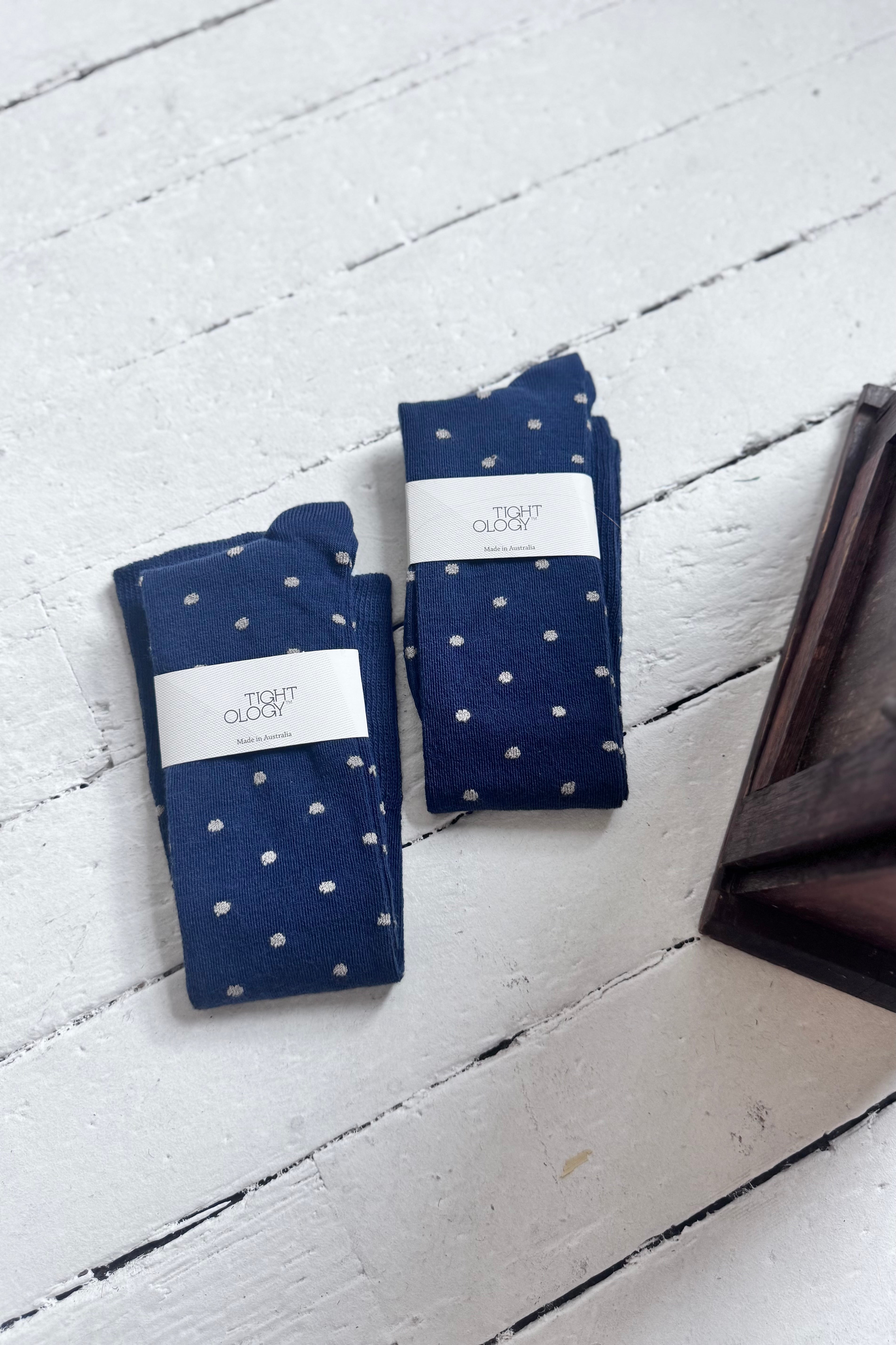 Tightology | Dotty Merino Socks | Navy