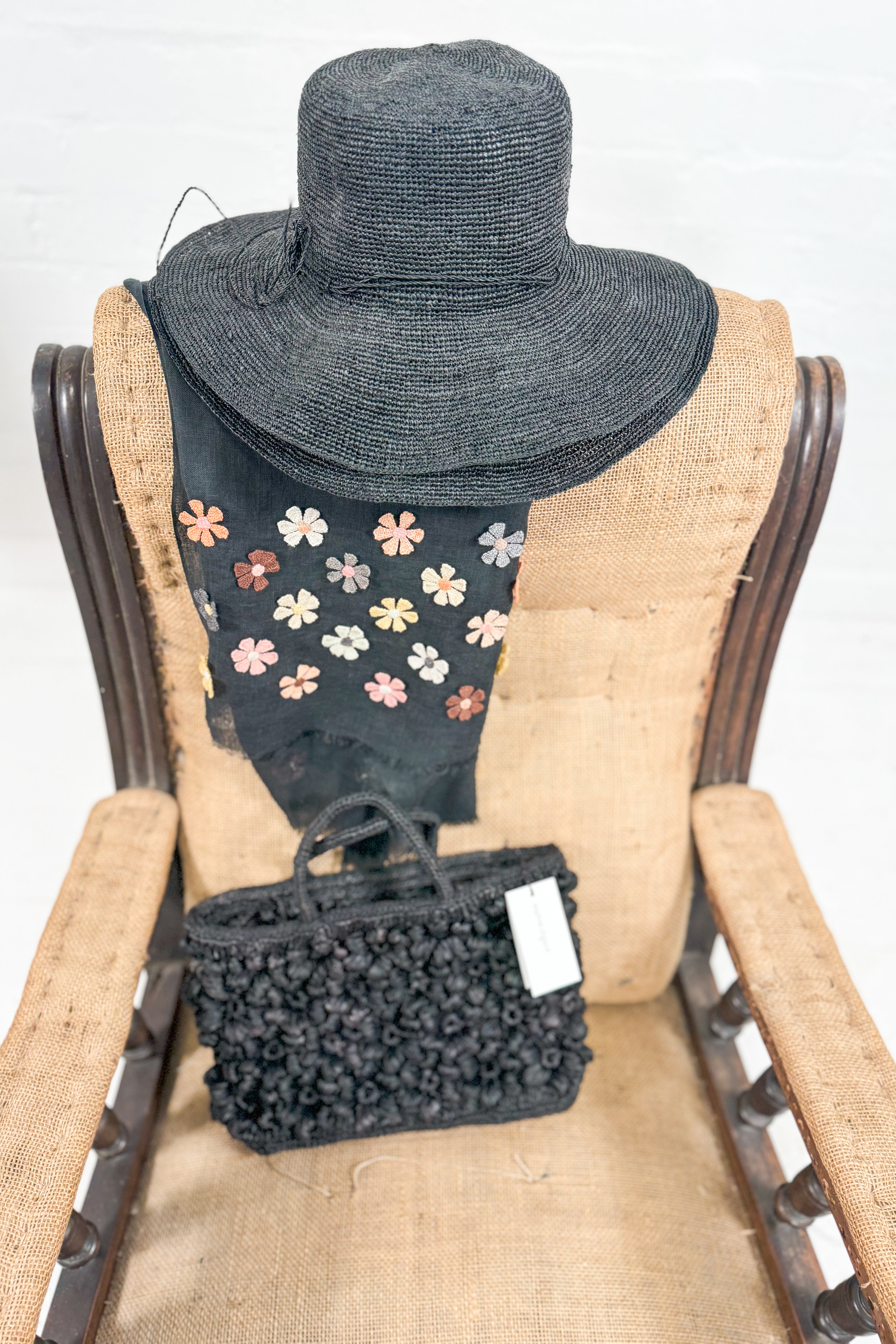 Sophie Digard | Fine Crochet Raffia Hat | Black