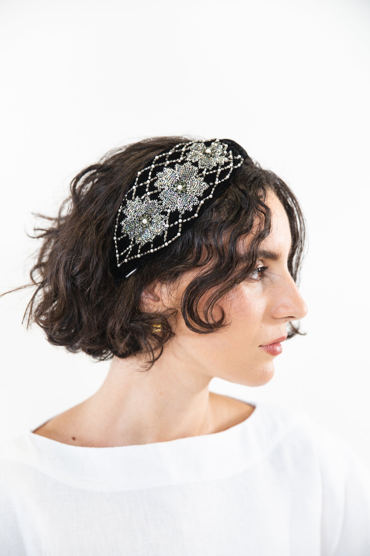 Black Bead Embroidered Headband Twine and Love | Beaded Jeweled Knot Headband | Handmade  main image 2