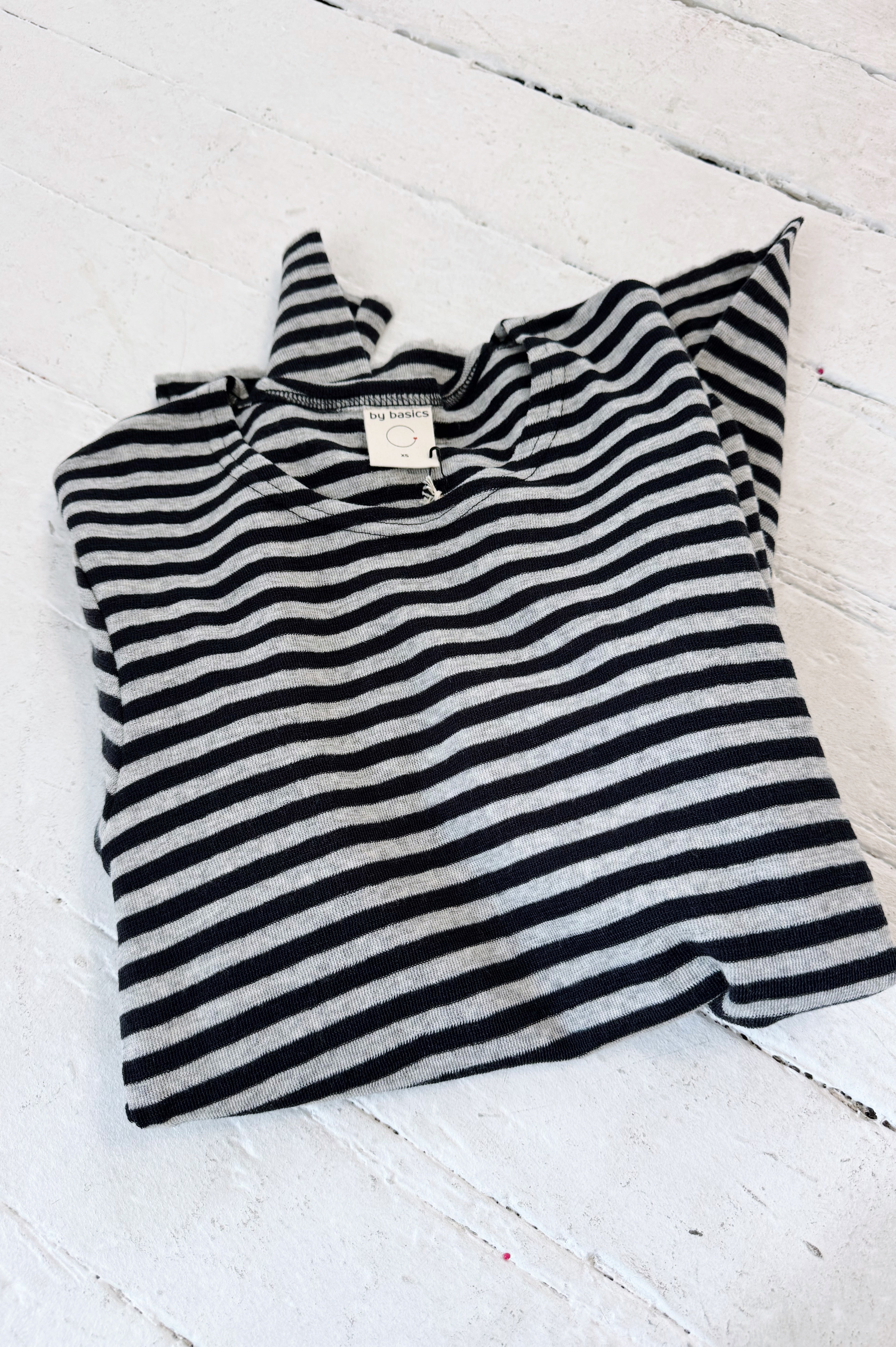Merino Crew Neck | Dawn Grey + Charcoal Stripe