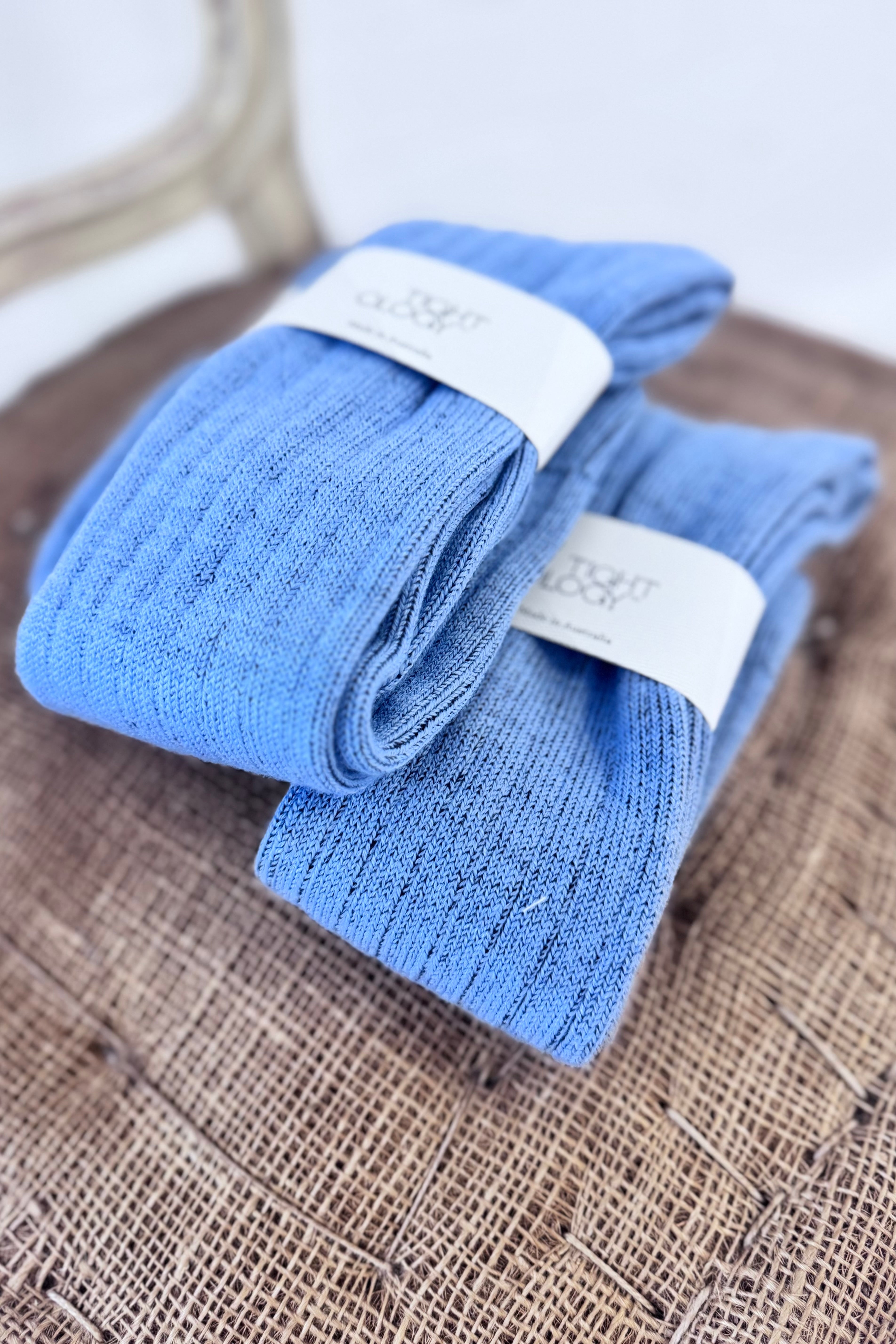 Tightology | Long Rib Merino Socks | Blue