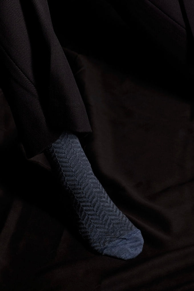 Tightology | Herringbone Blue Merino Wool Socks