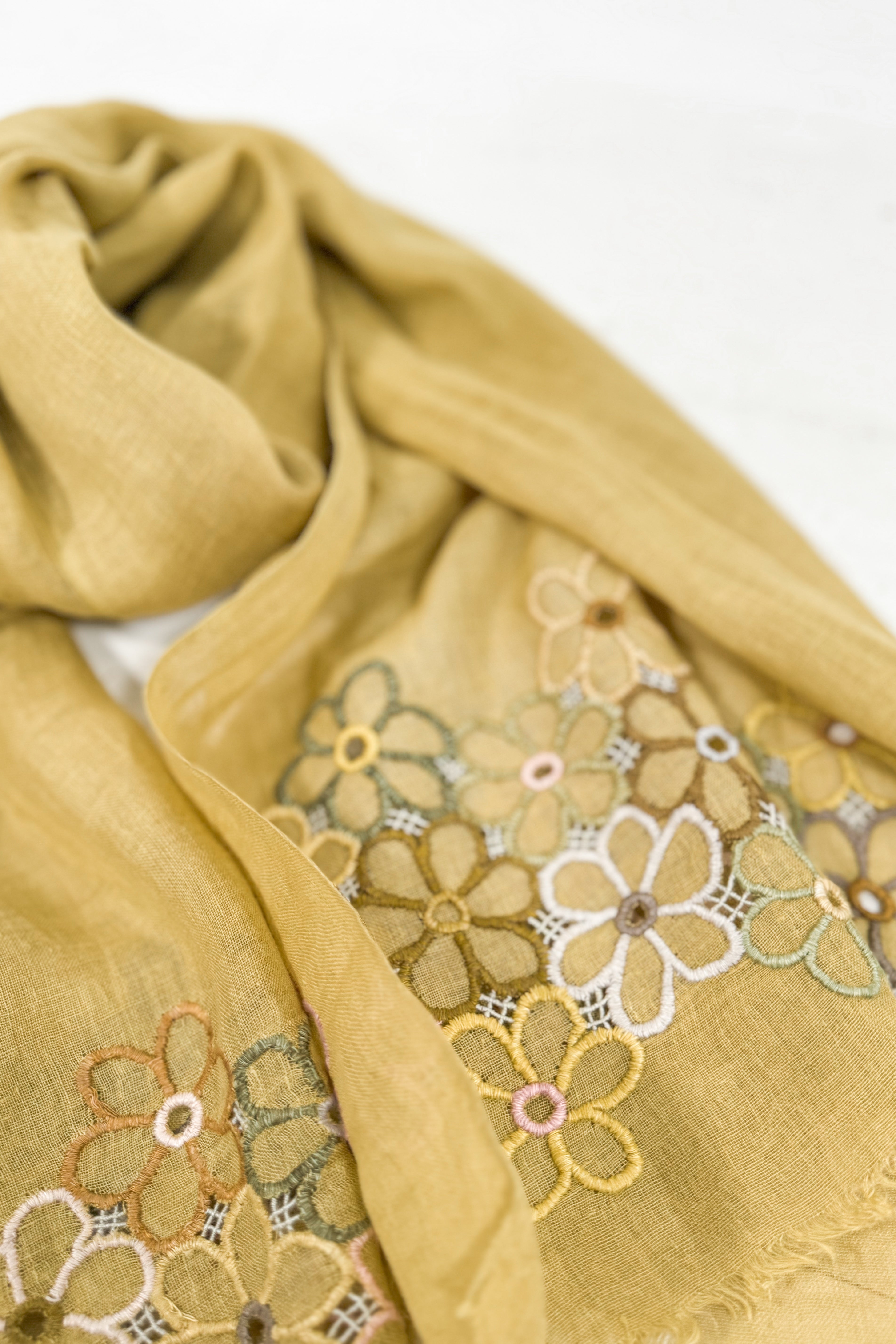 Sophie Digard | Delicate Floral Embroidered Linen Scarf | Charlotte