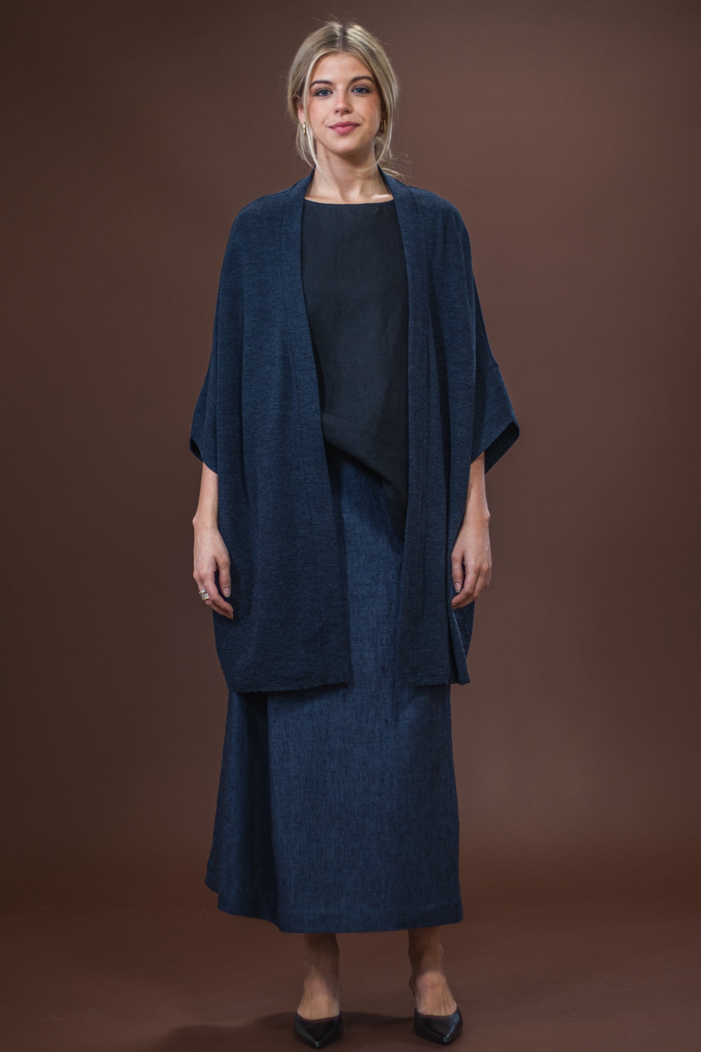 Merino Cardigan | Mid Blue Melange