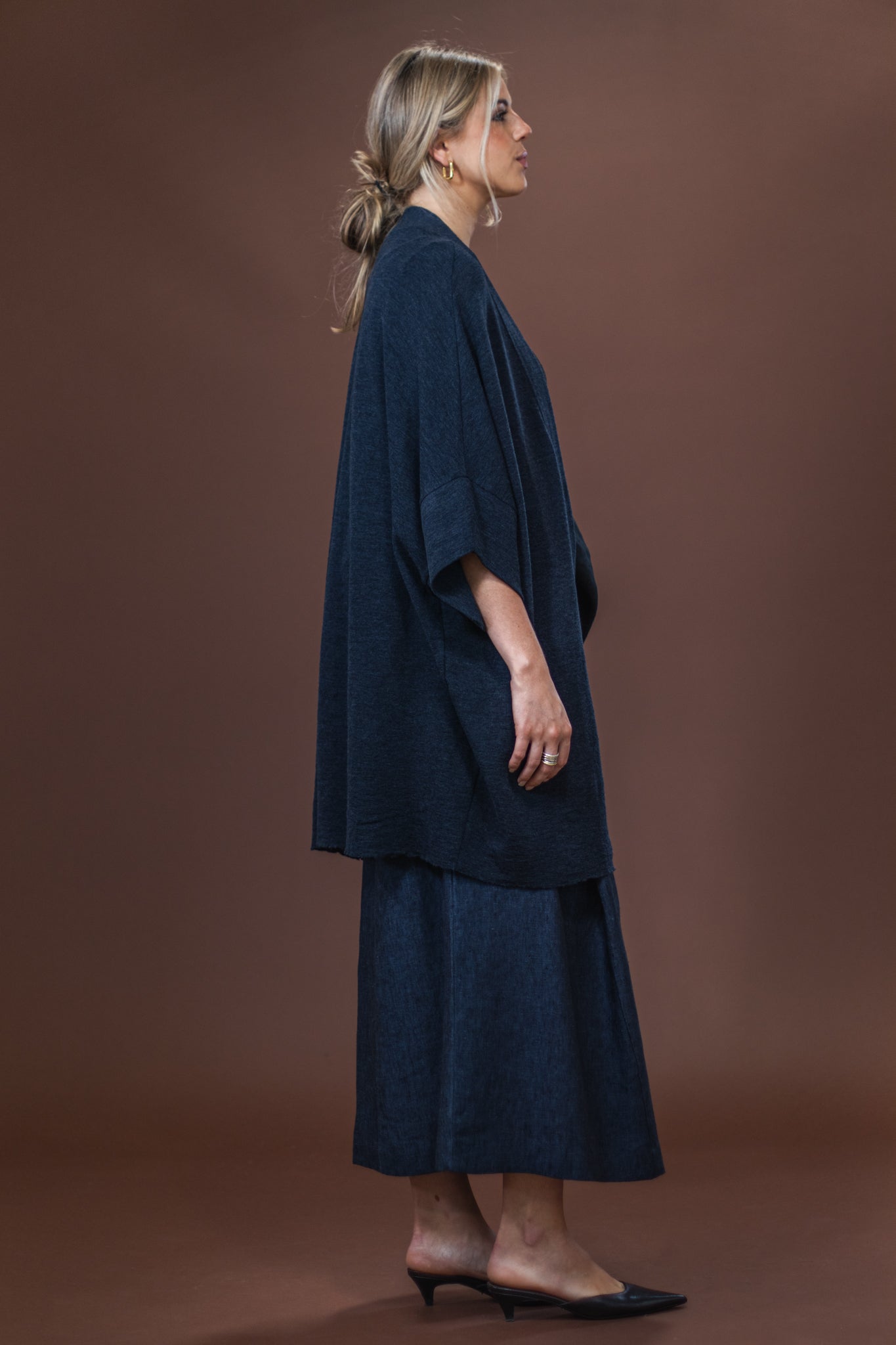 Merino Cardigan | Mid Blue Melange