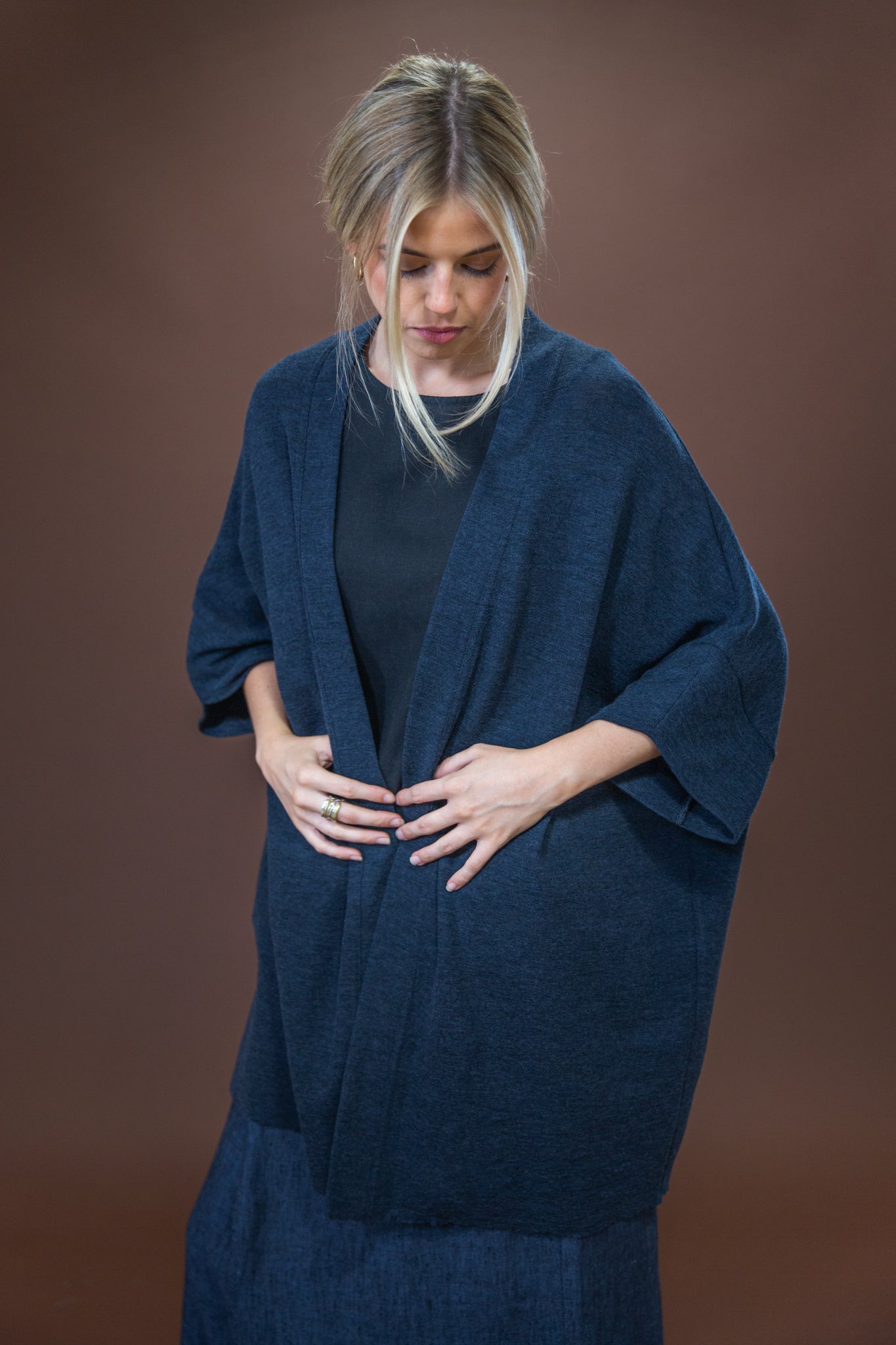 Merino Cardigan | Mid Blue Melange