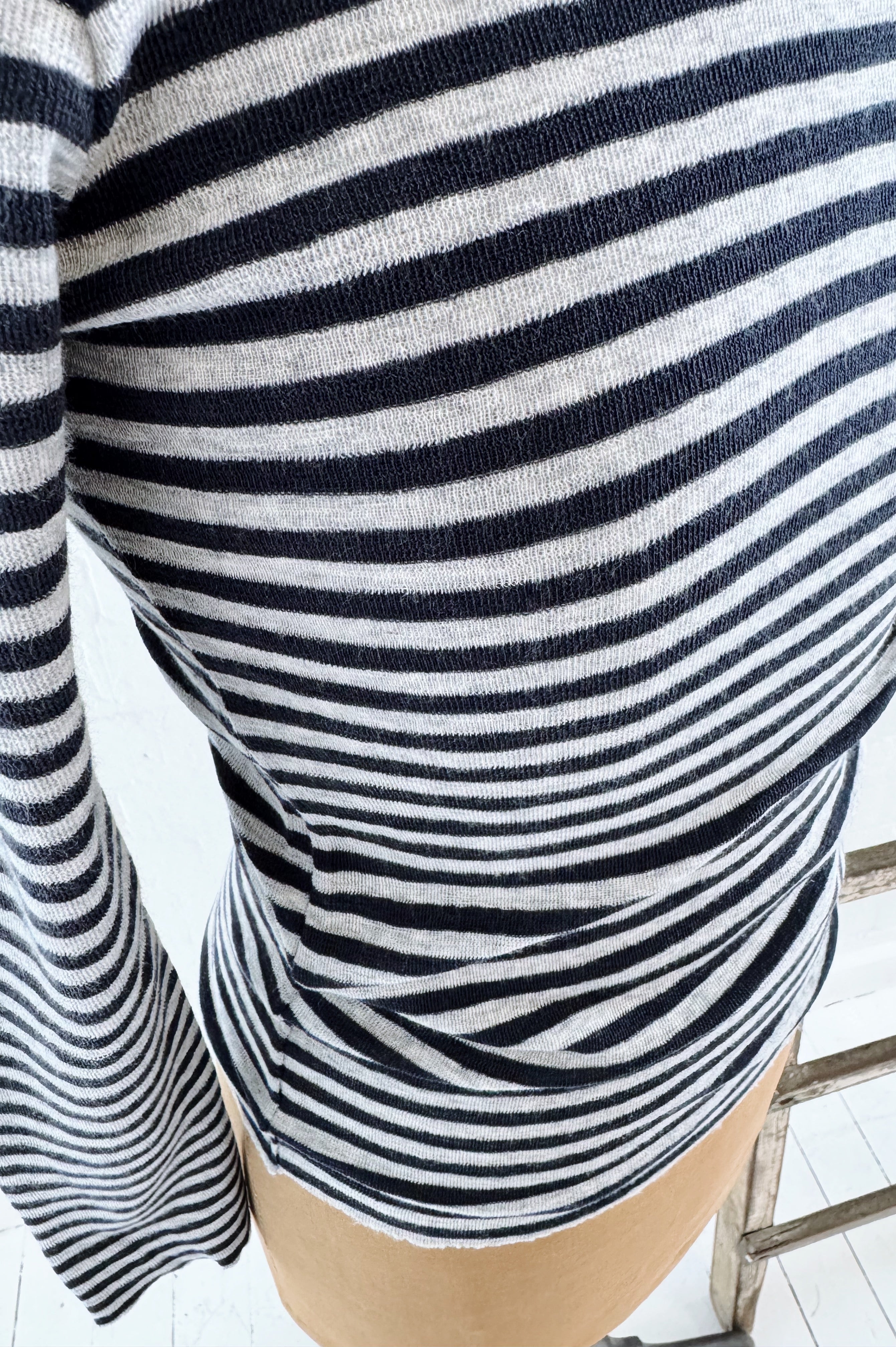 Merino Crew Neck | Dawn Grey + Charcoal Stripe