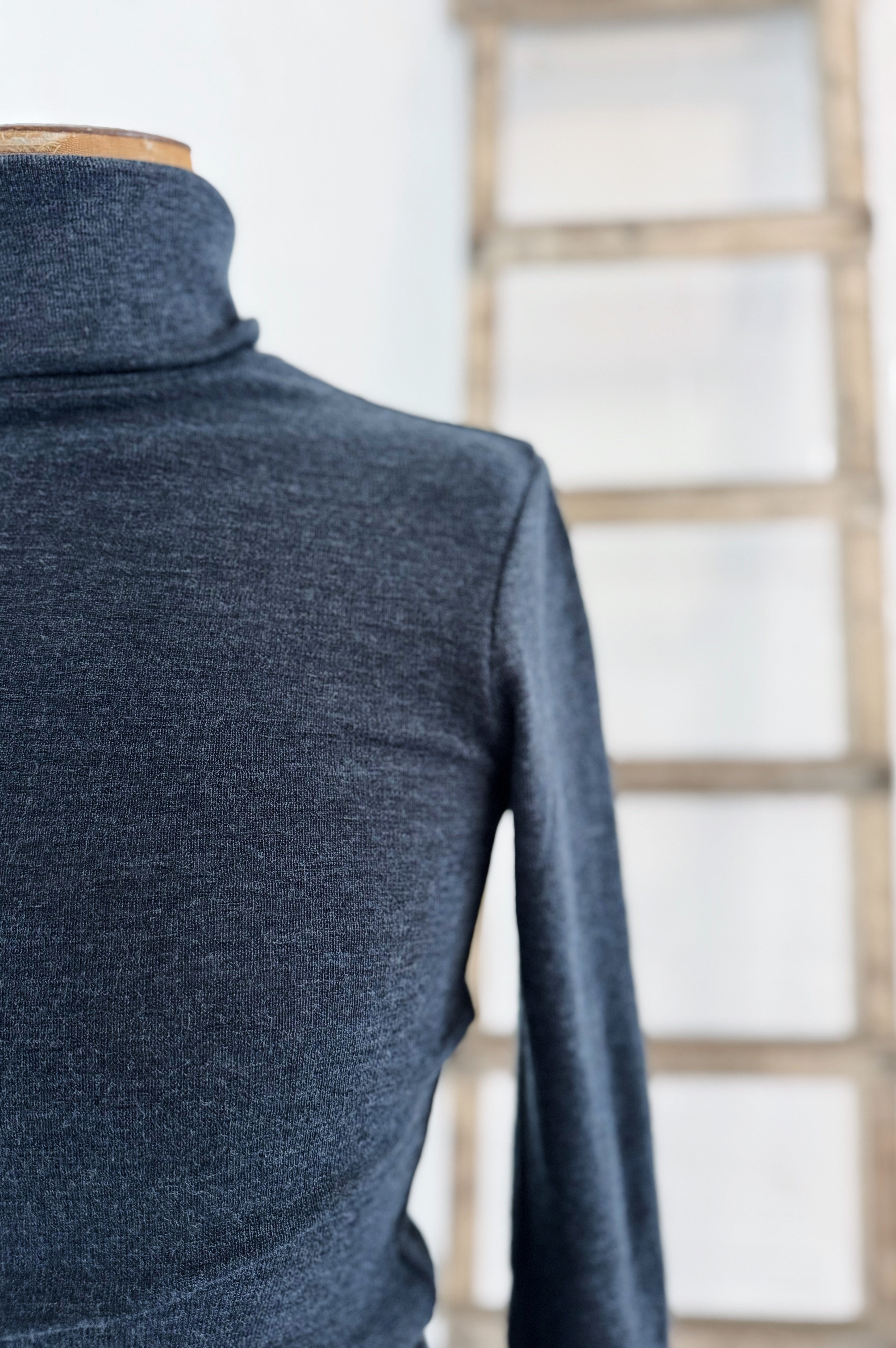Merino Roll Neck | Mid Blue Melange