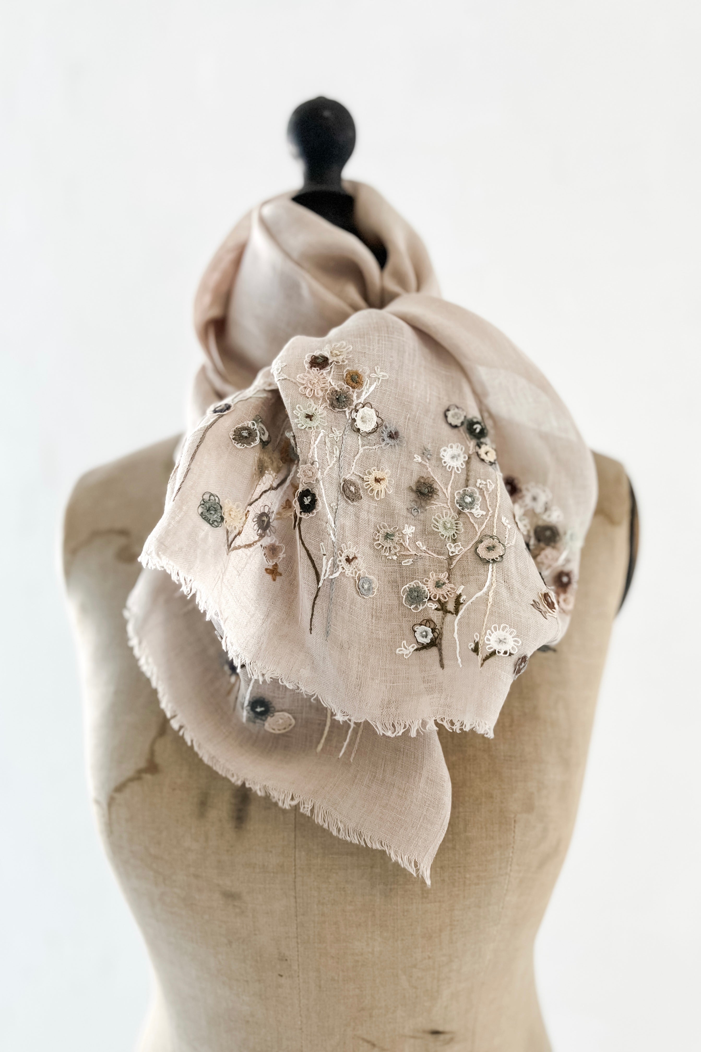 Sophie Digard | Embroidered Linen Stole | Field Flowers