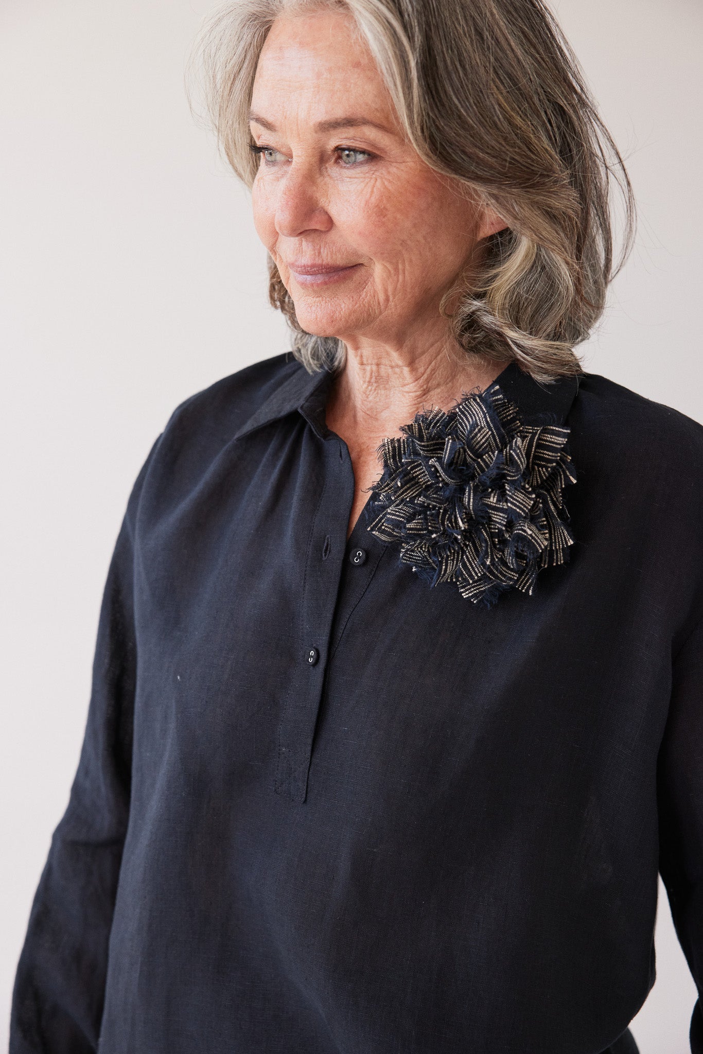 Fabric Flower Brooch | Raven Stripe