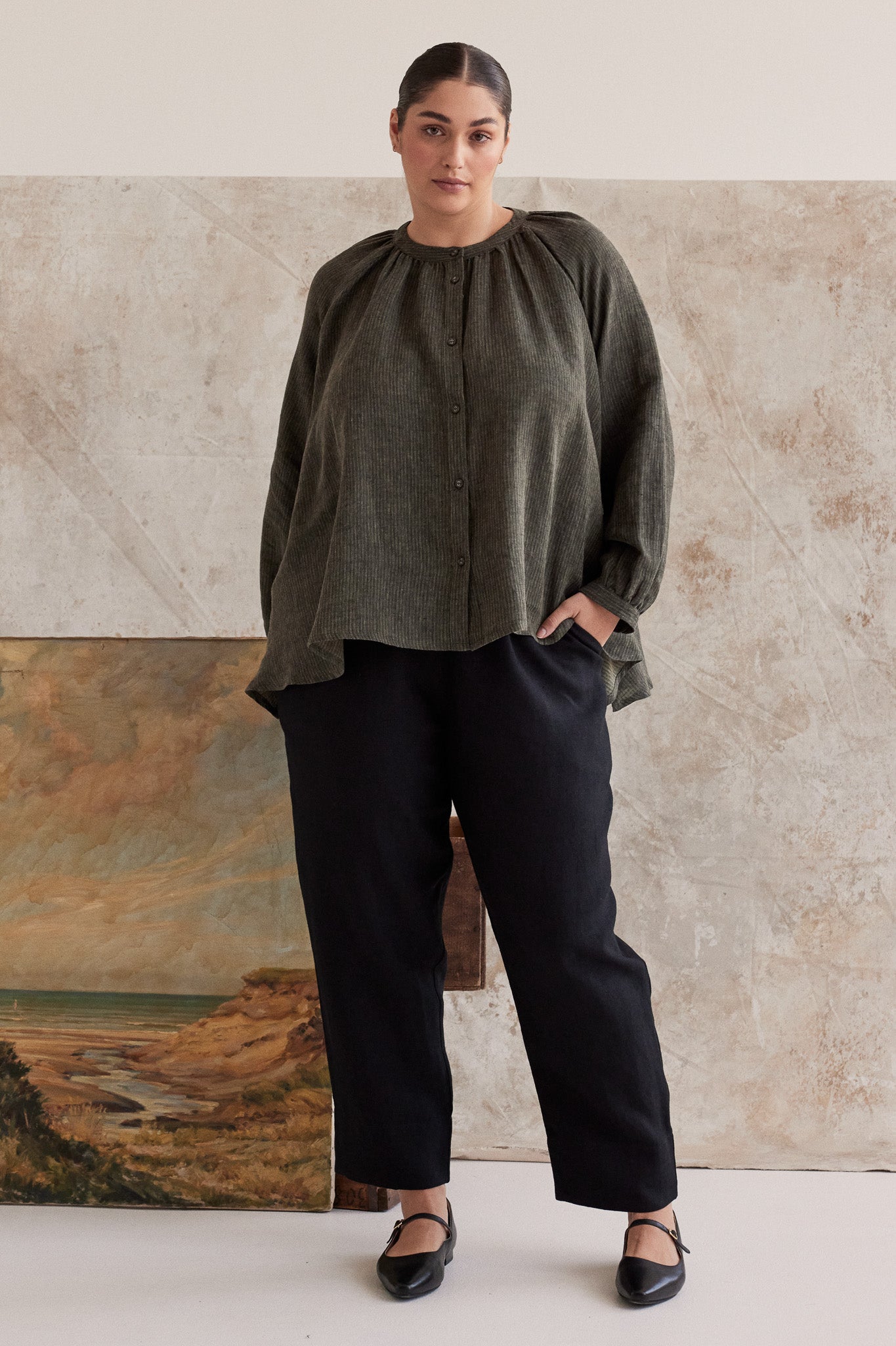 Vento Long Sleeve Shirt | Olive Stripe