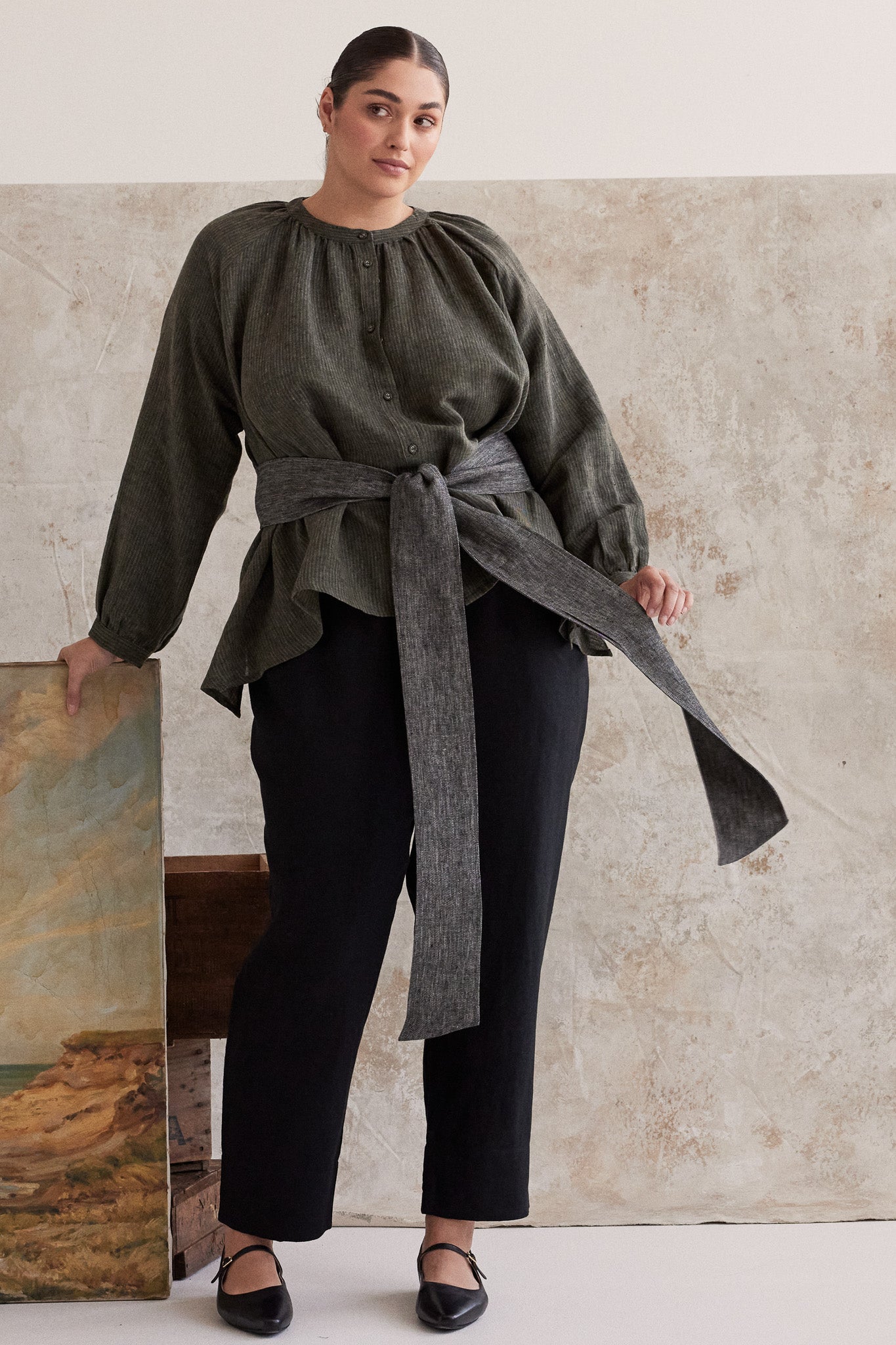 Tie Belt | Black Denim Linen
