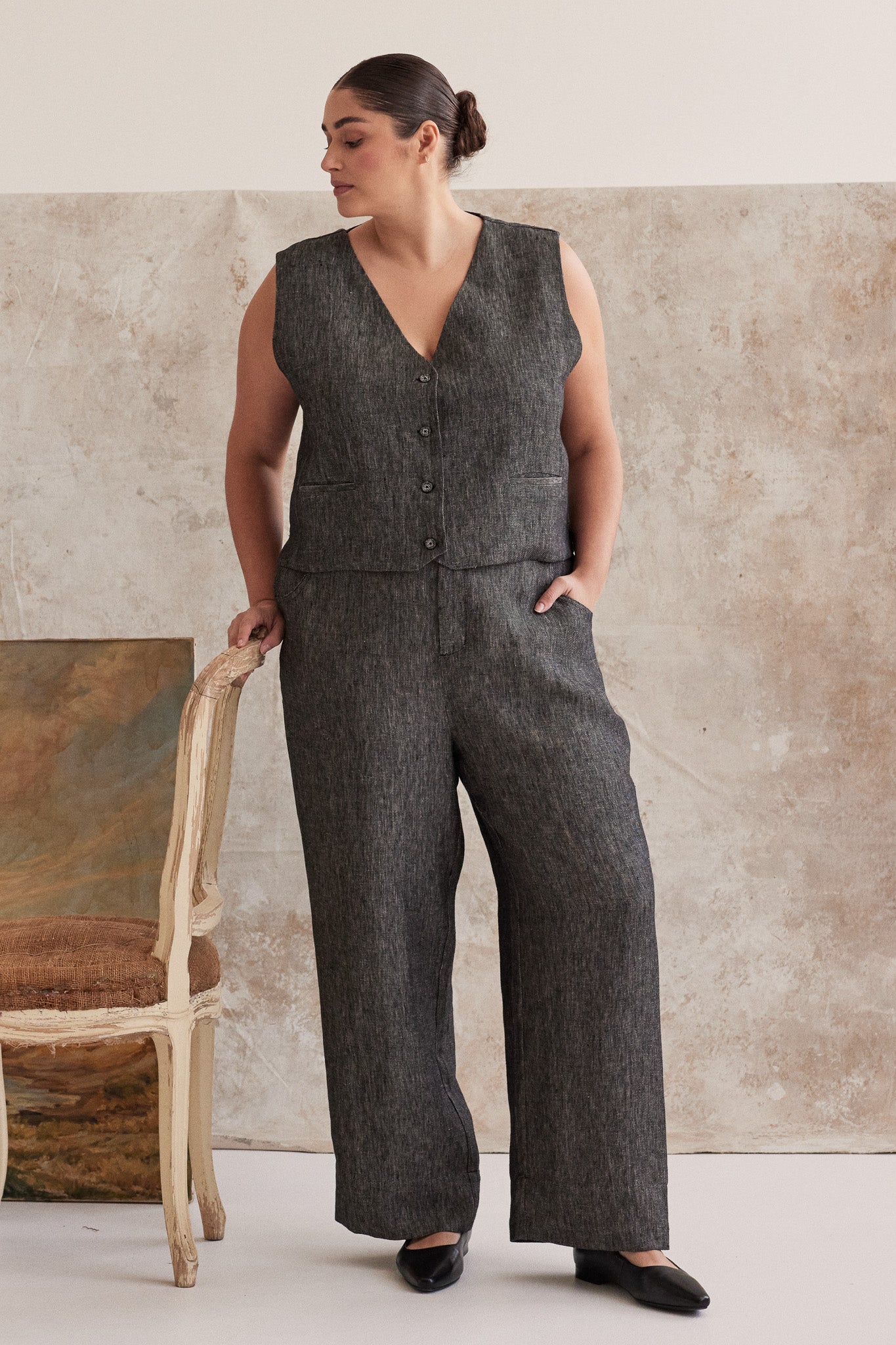 Lincoln Straight Leg Pant | Black Denim Linen