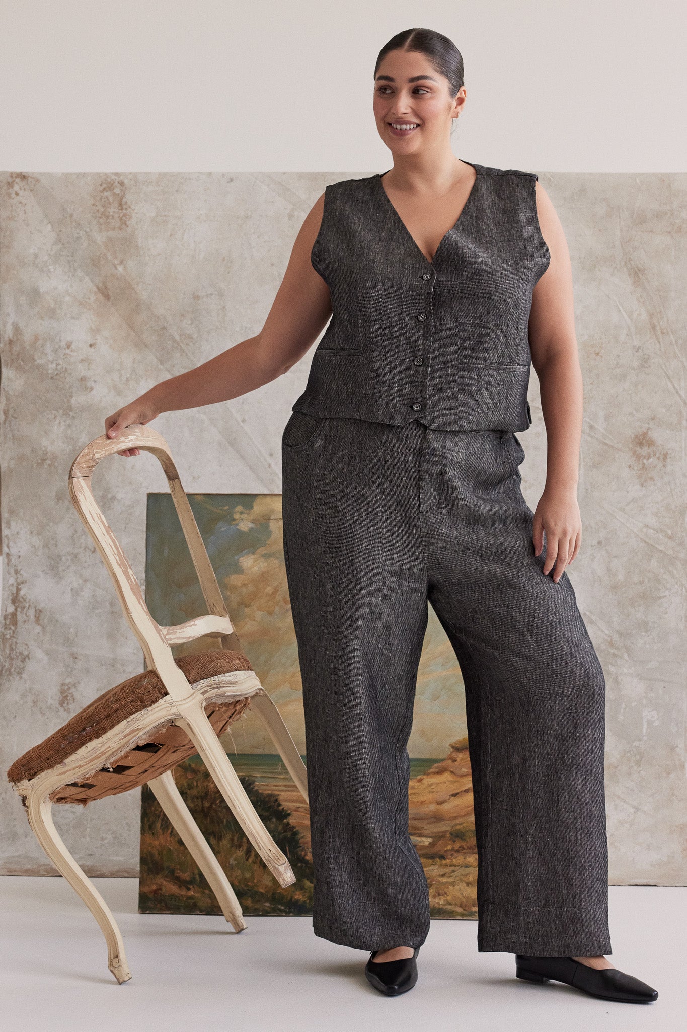 Winston Waistcoat | Black Denim Linen
