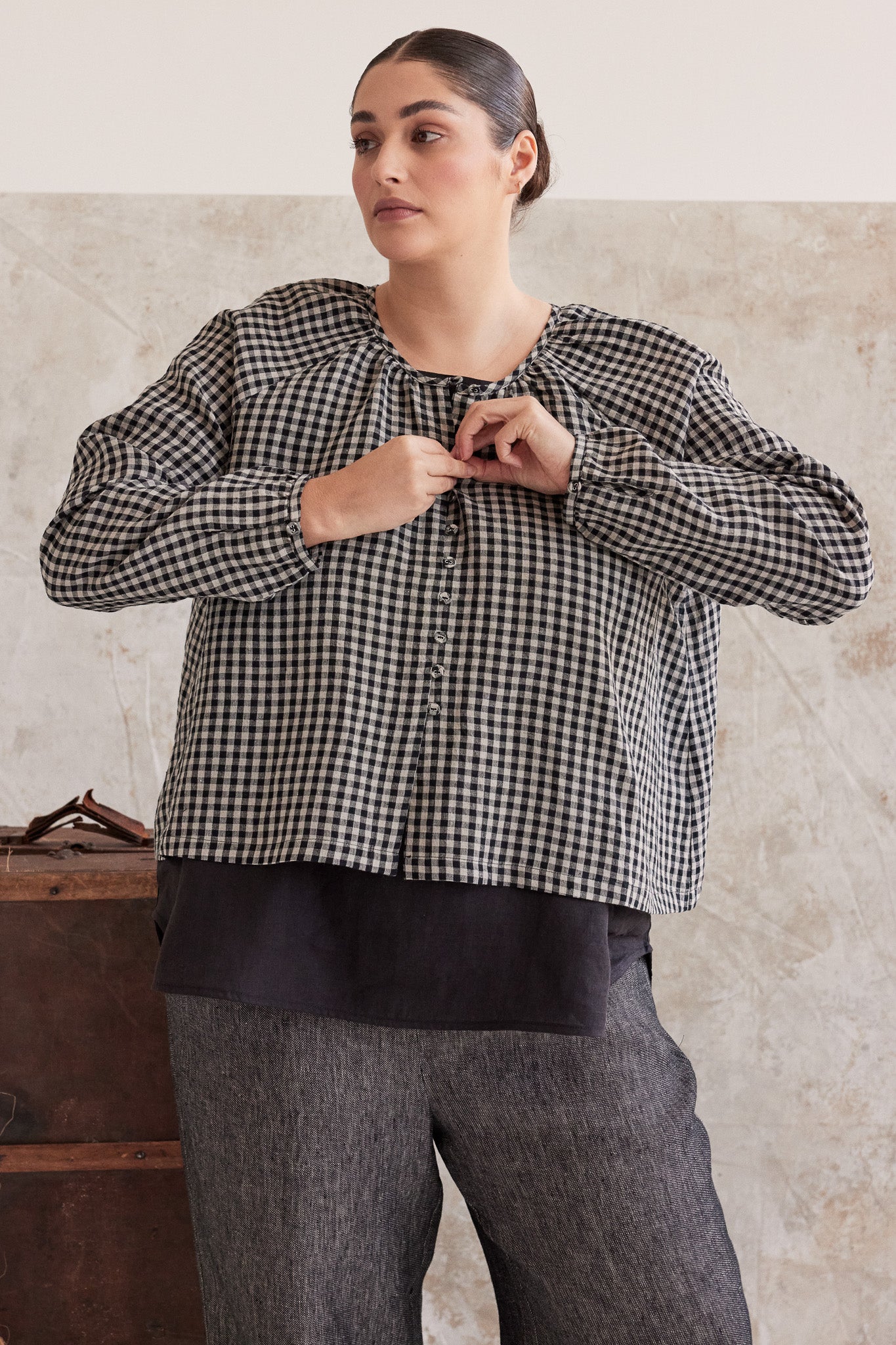 Rhodesia Button Up Blouse | Black Gingham