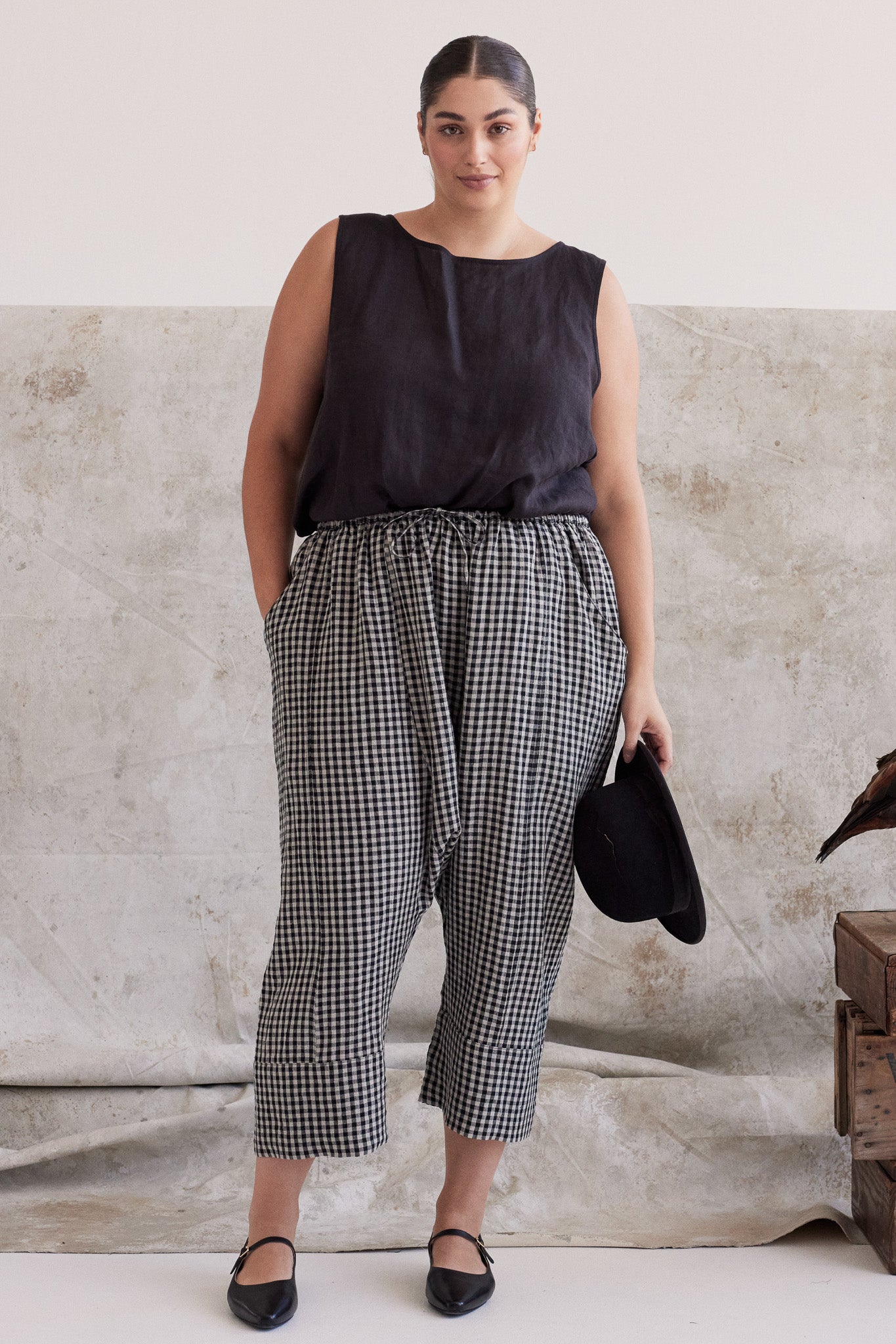 Ginza Drop Crotch Pant | Black Gingham