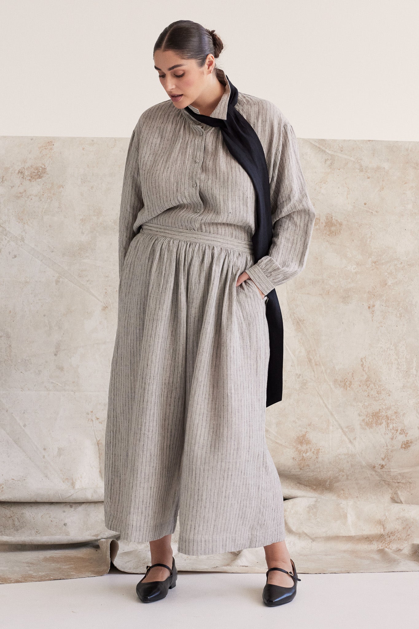 Lauri Pleated Culotte | Stippling Stripe