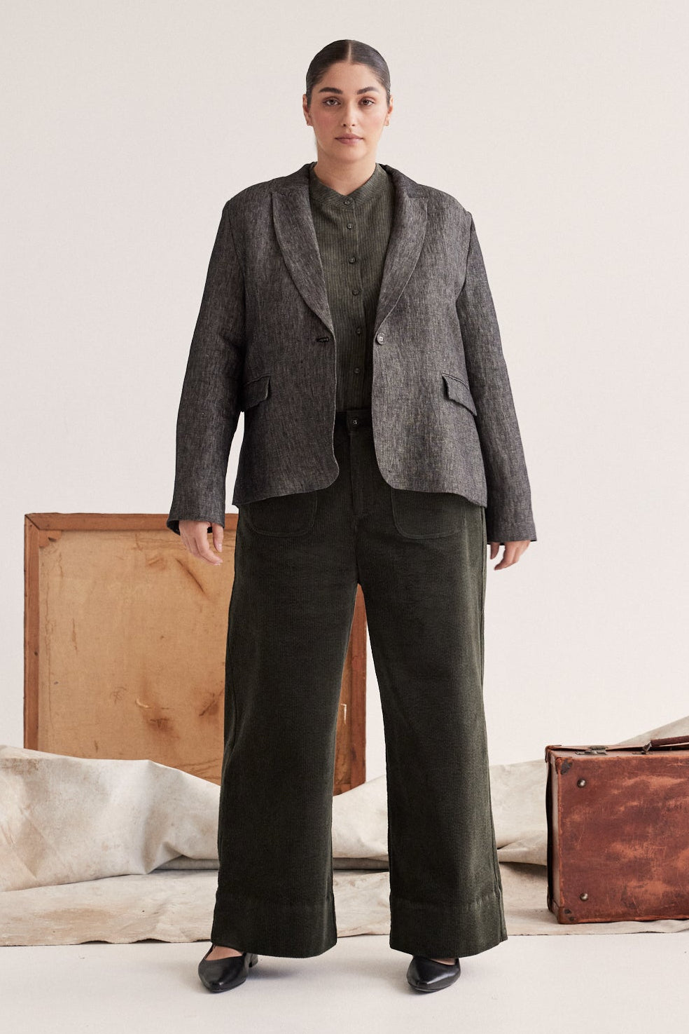 Brooklyn Fitted Blazer | Black Denim Linen