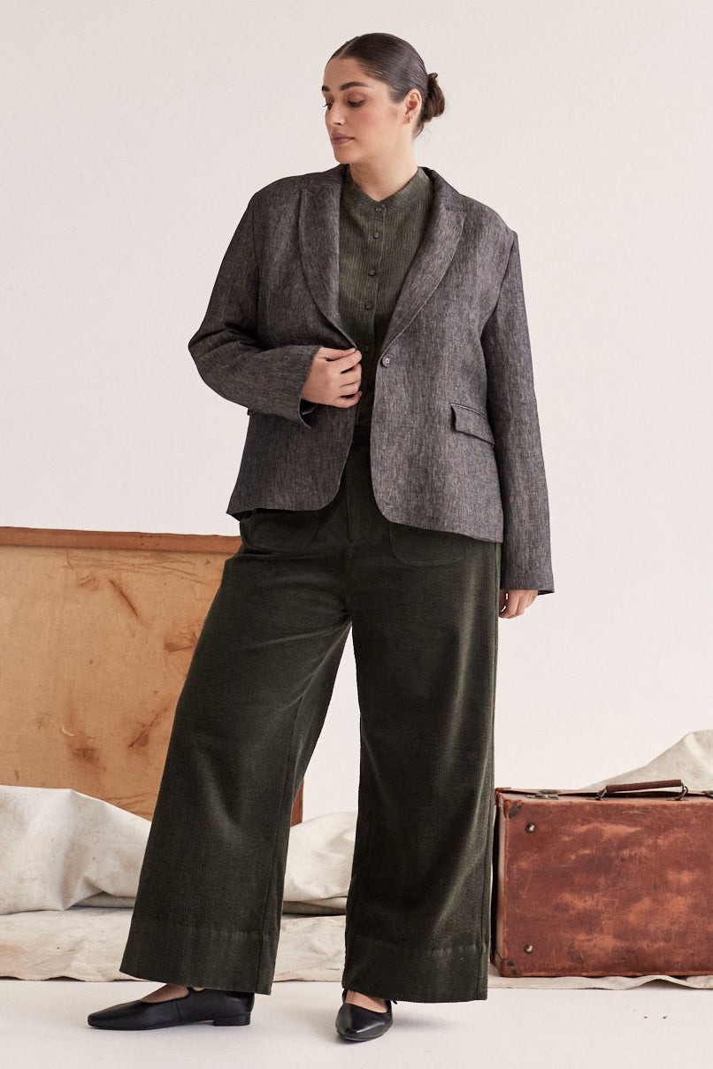 Brooklyn Fitted Blazer | Black Denim Linen