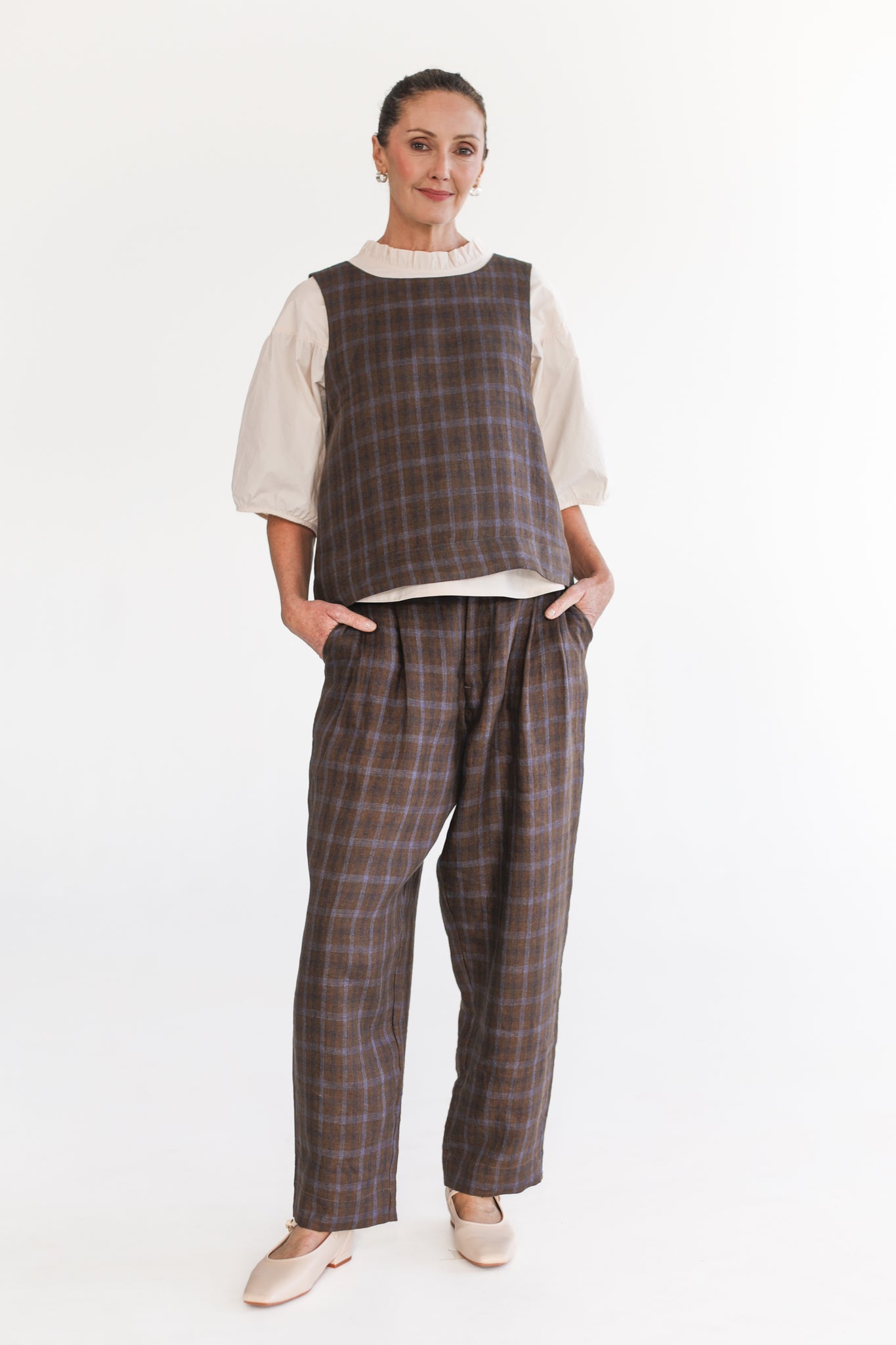 Ellis Shell Top | Cocoa Plaid