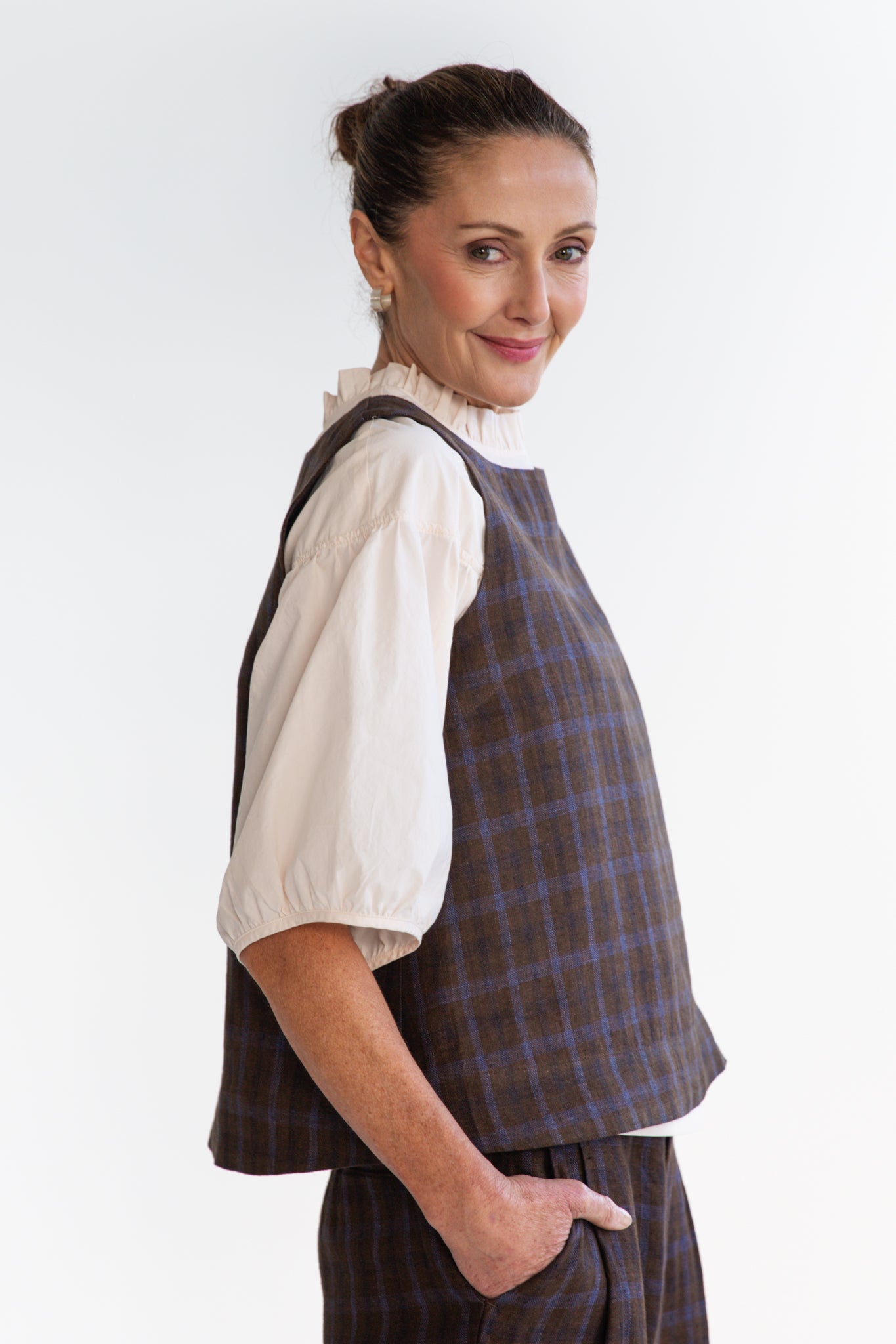 Ellis Shell Top | Cocoa Plaid