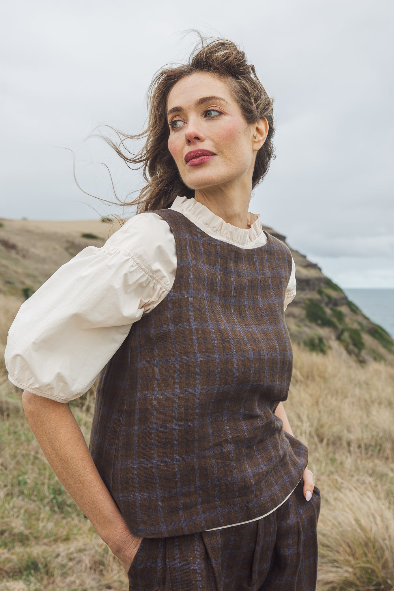 Ellis Shell Top | Cocoa Plaid