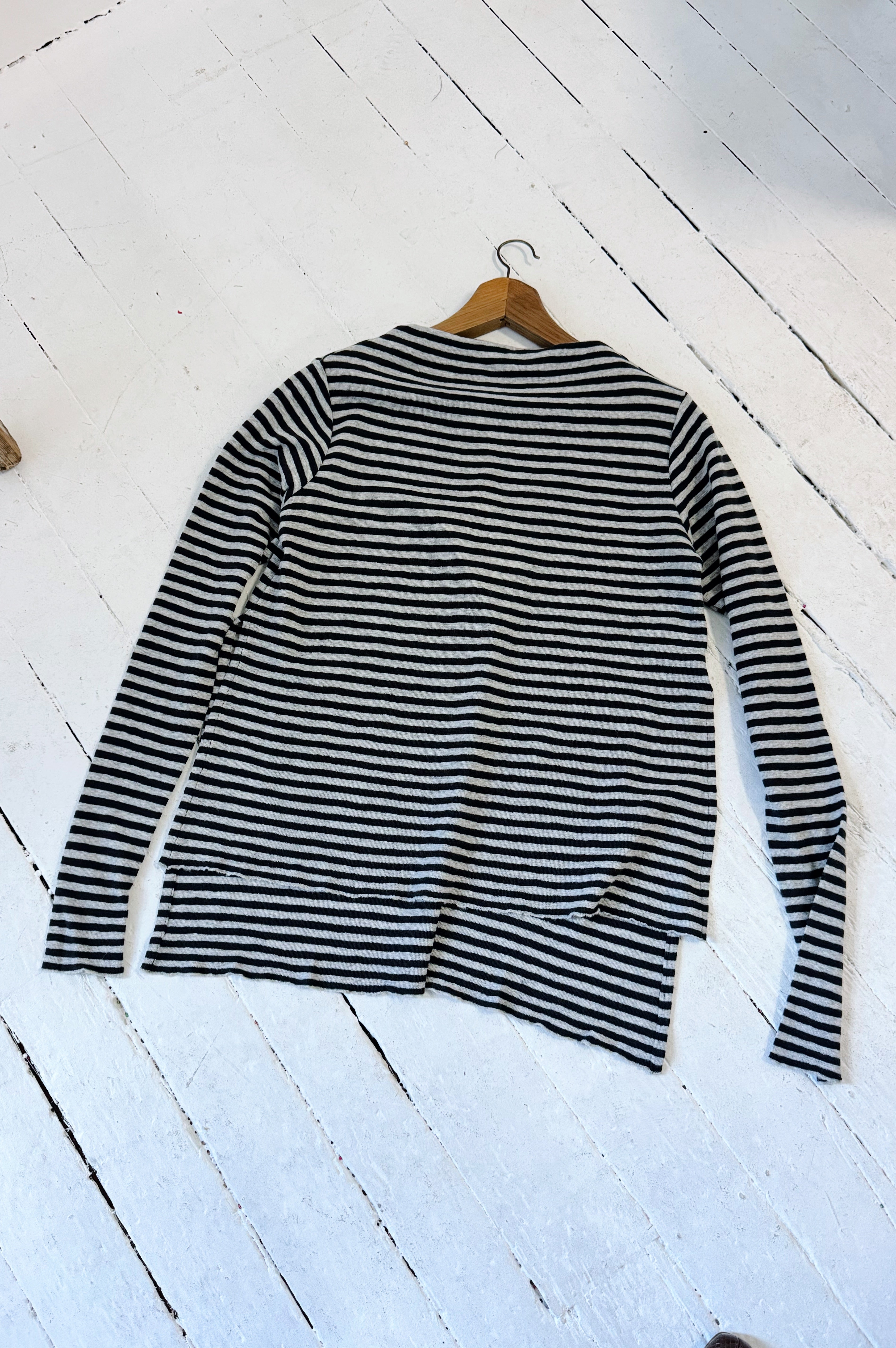Merino With High Slits | Dawn Grey + Charcoal Stripe