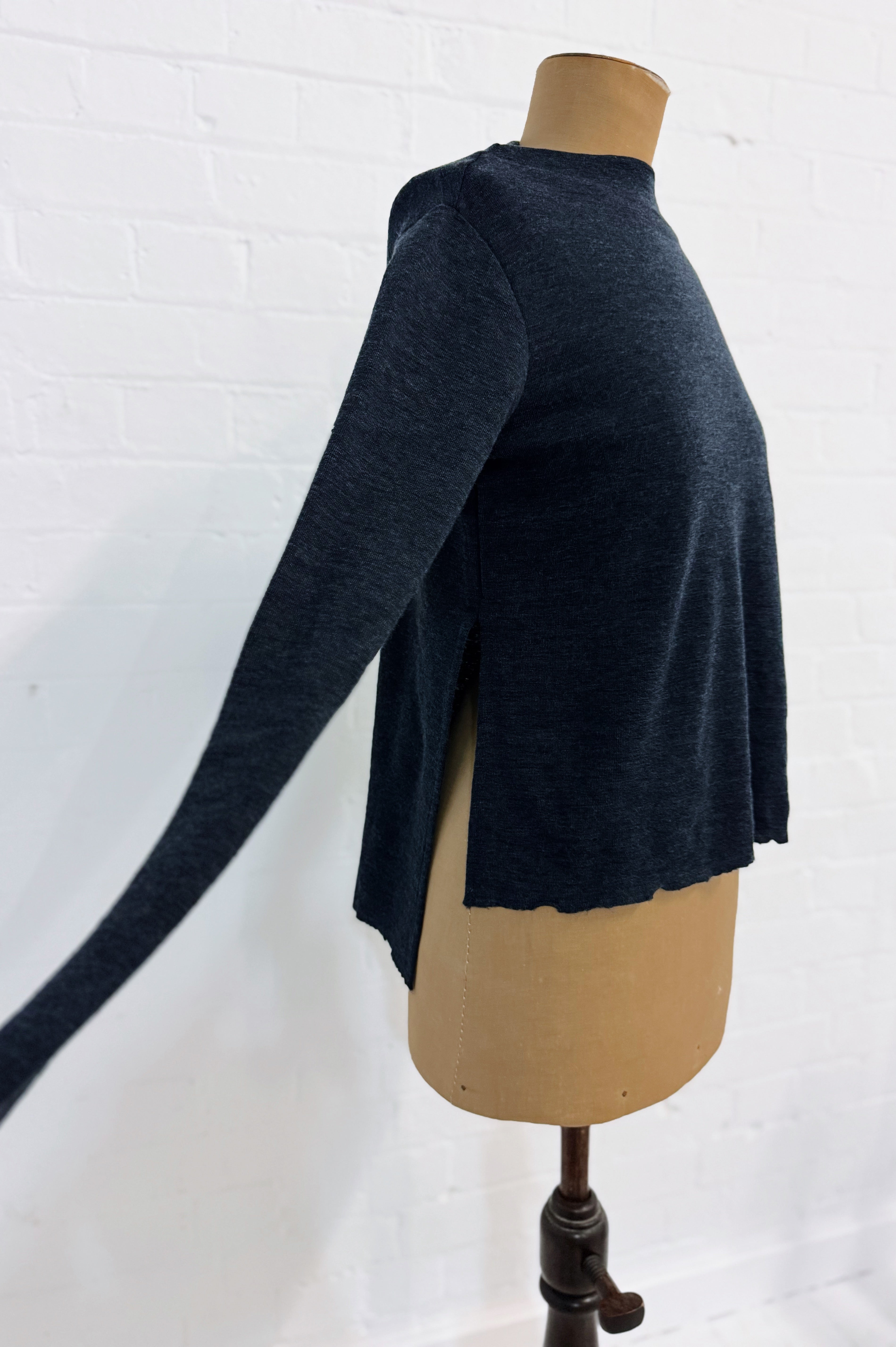Merino With High Slits | Mid Blue Melange