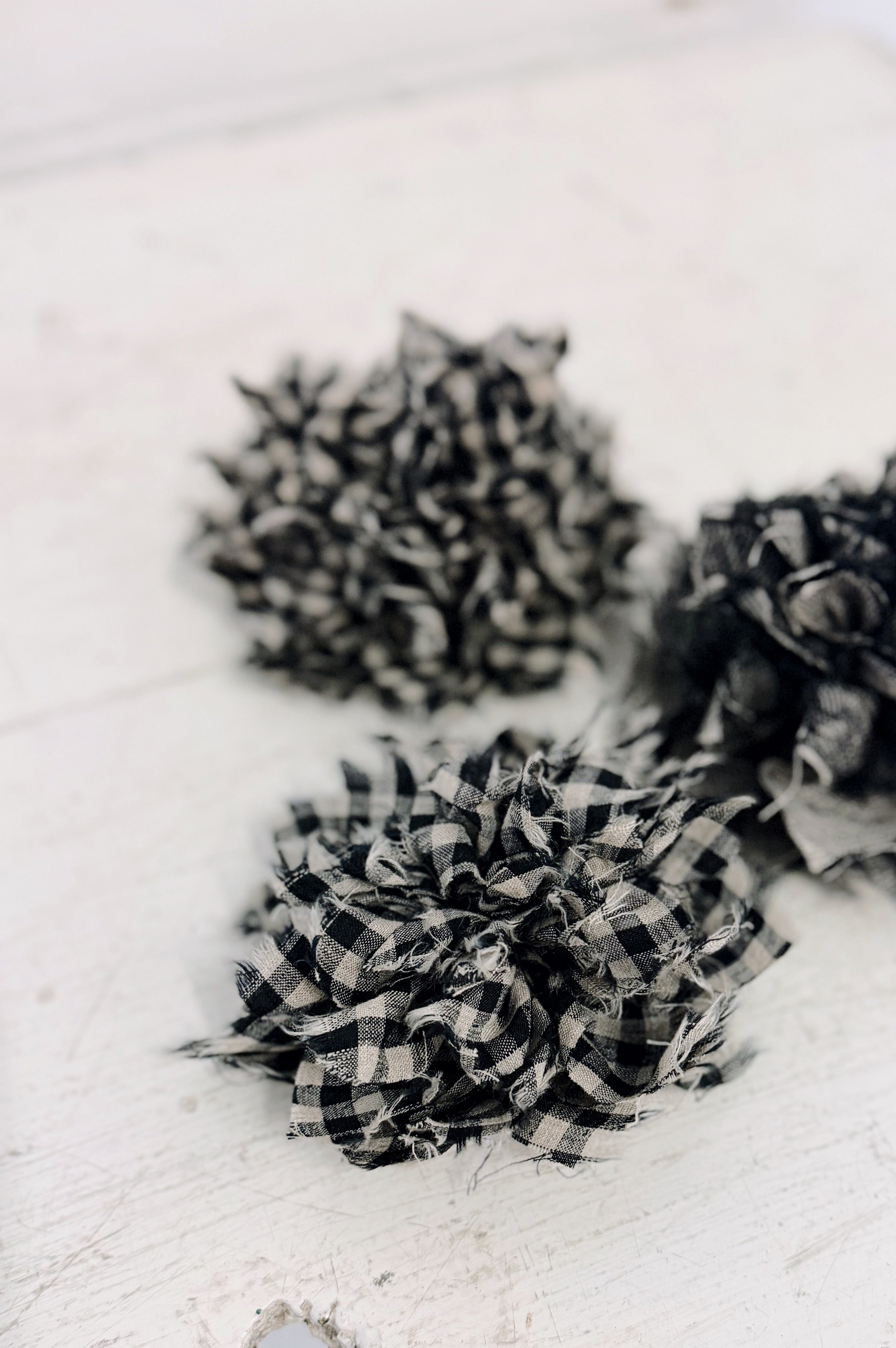 Fabric Flower Brooch | Black Gingham