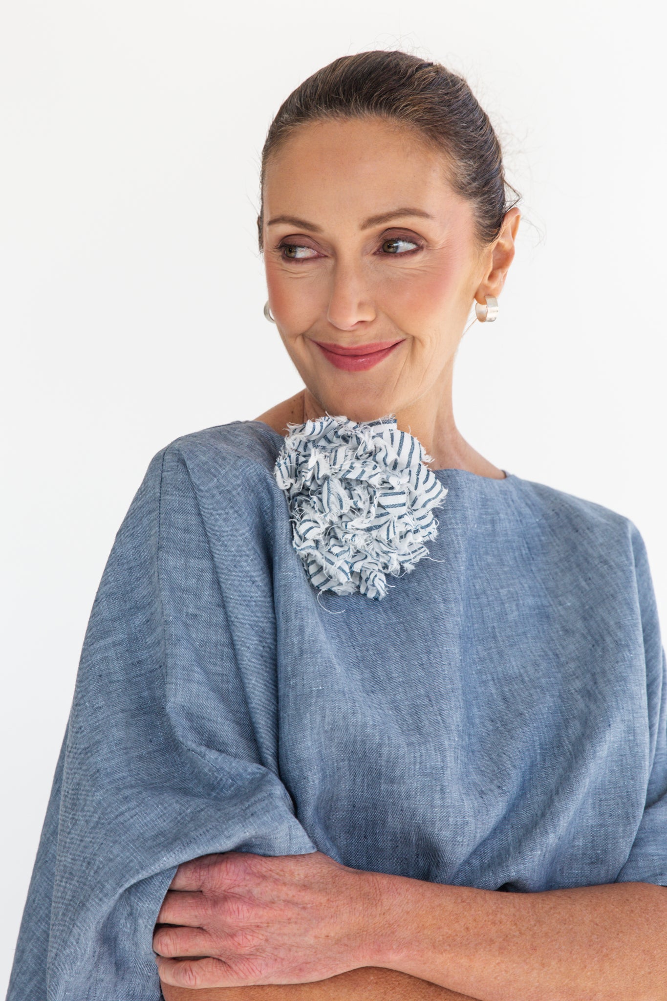 Fabric Flower Brooch | Bluestone Stripe