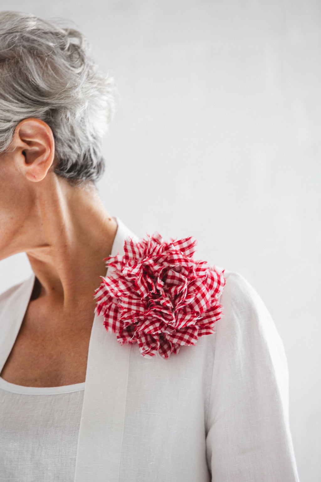 Fabric Flower Brooch | Red Gingham