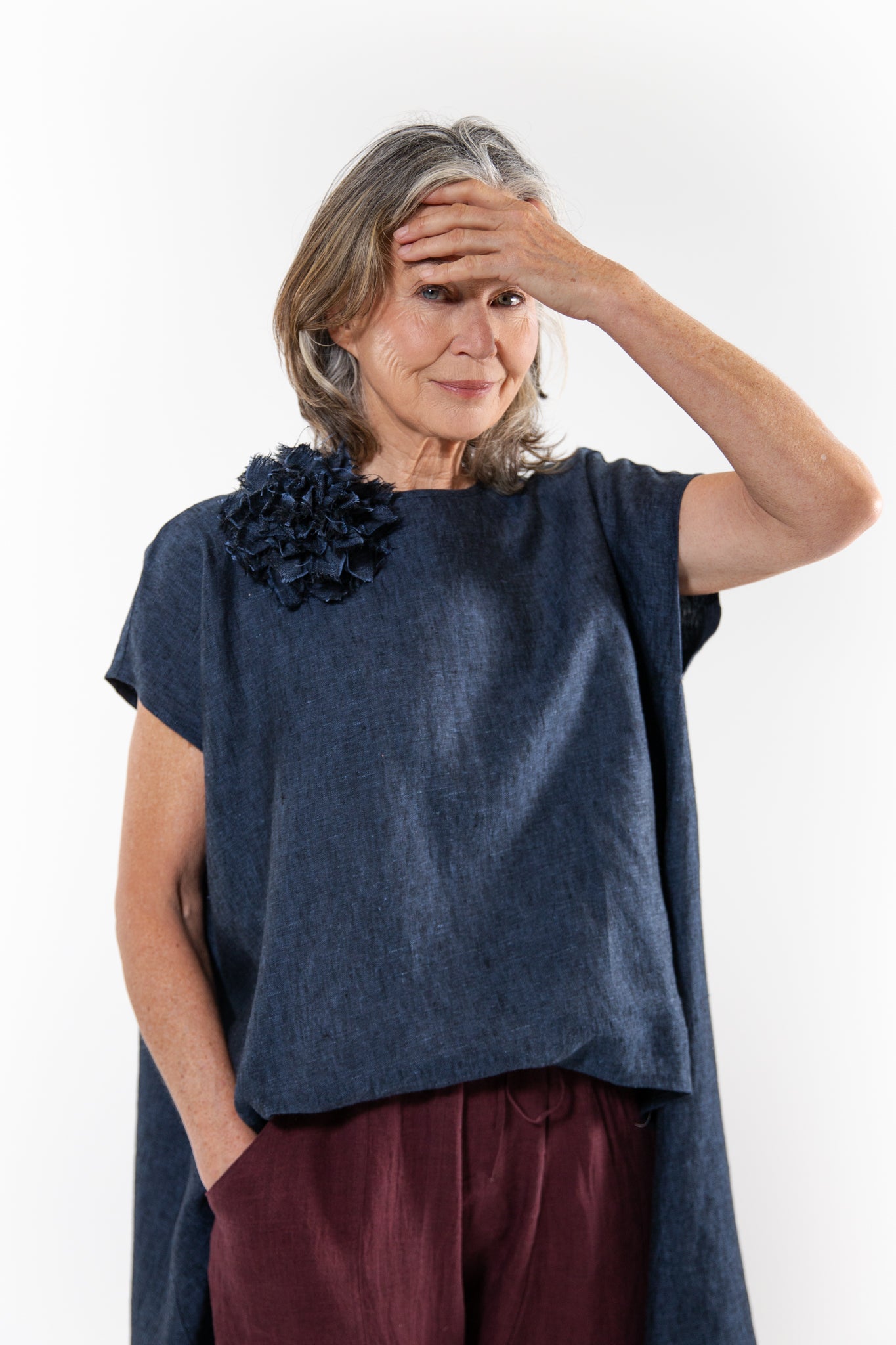 Fabric Flower Brooch | Navy