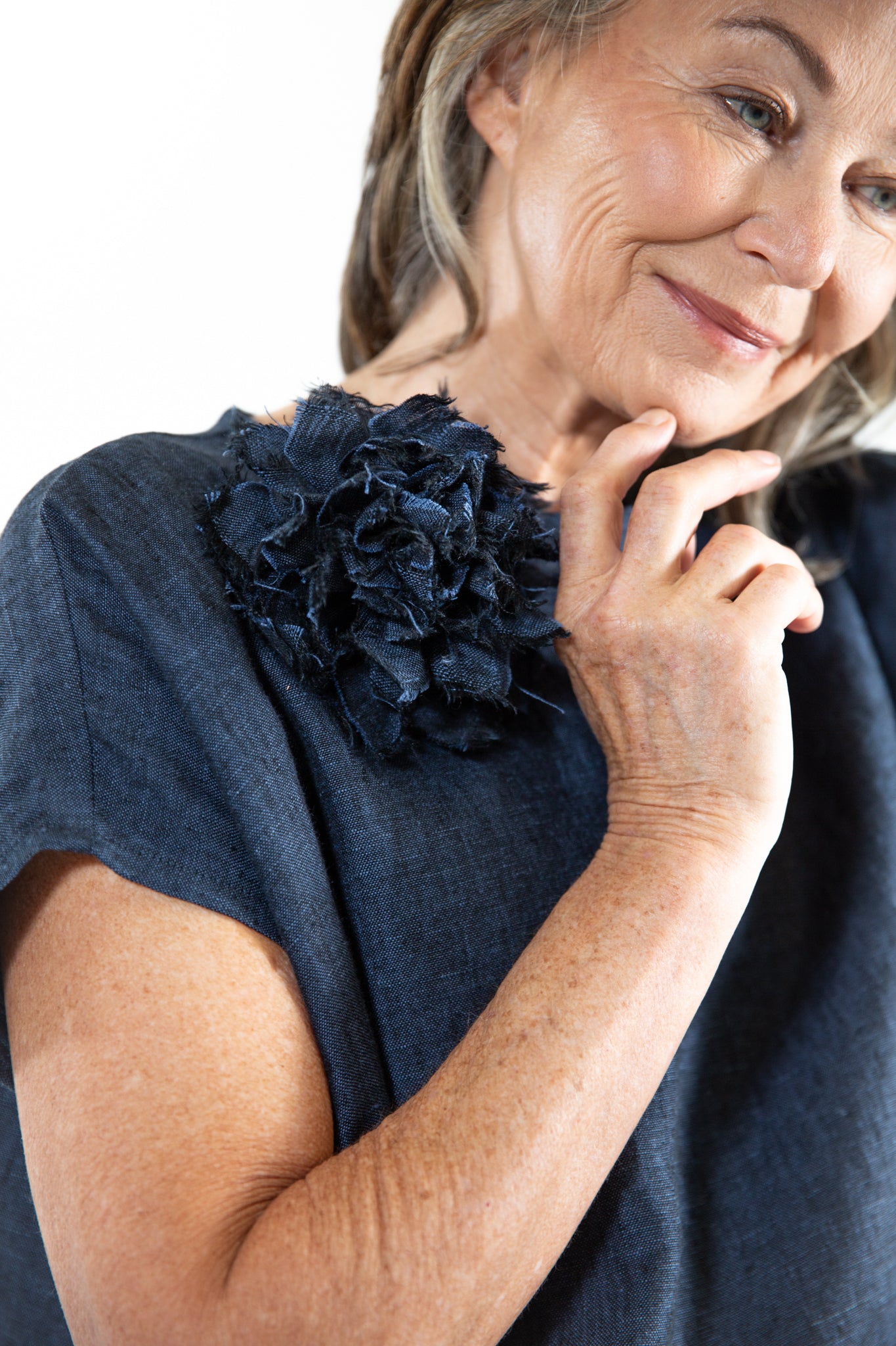 Fabric Flower Brooch | Navy