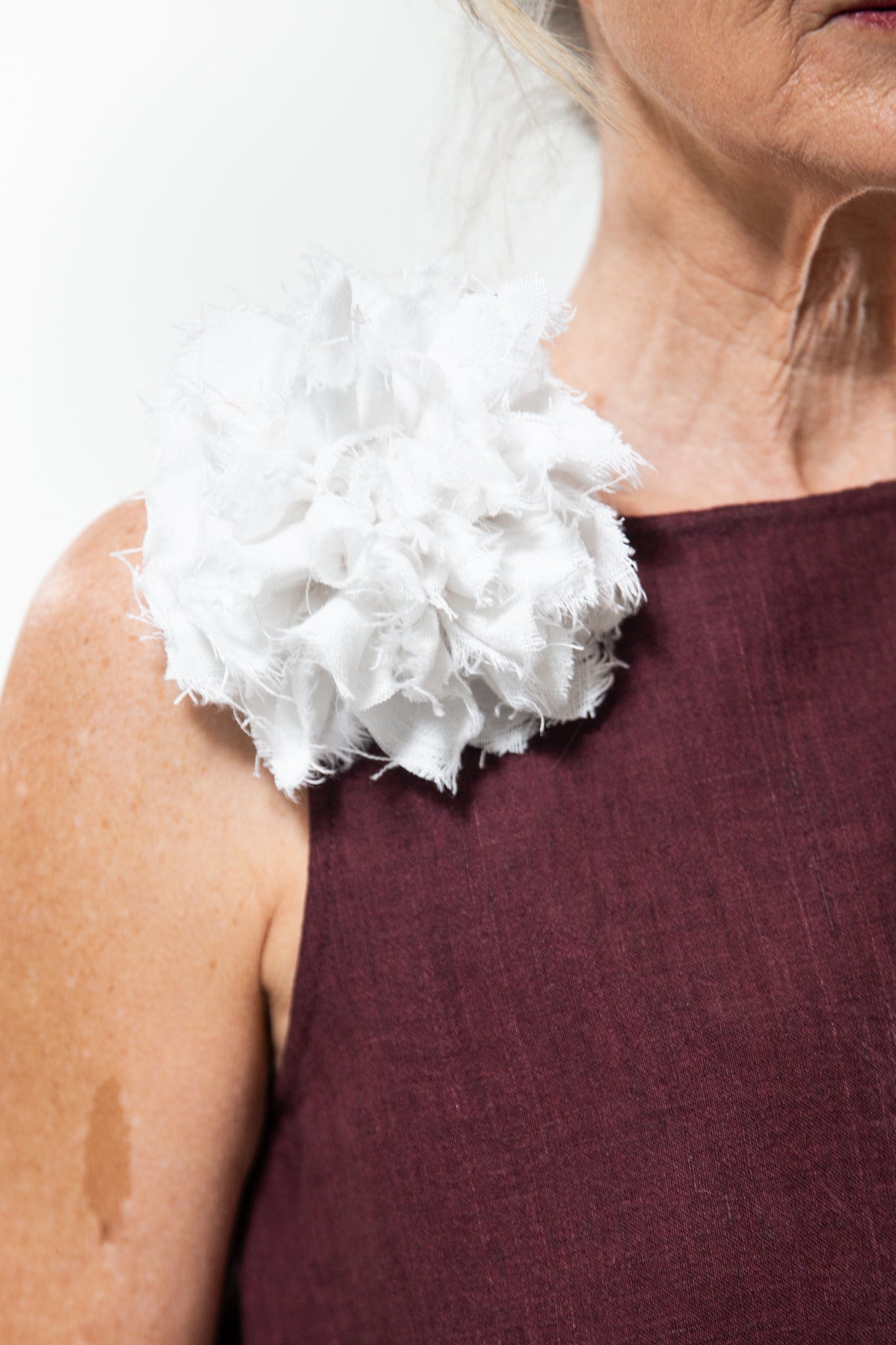 Fabric Flower Brooch | White