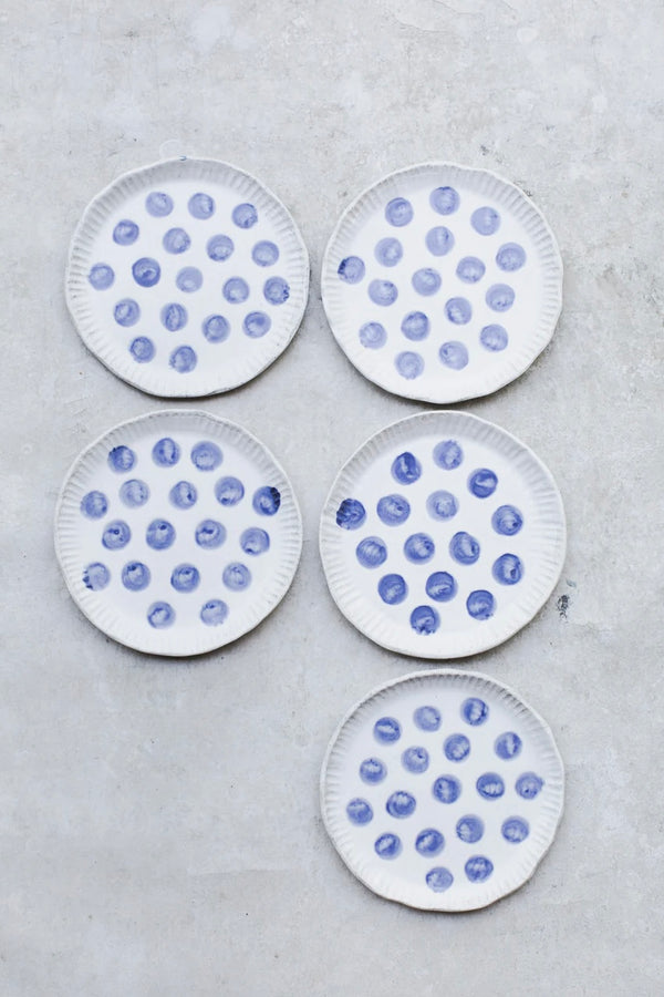 Clay Beehive | Cake Plates  With Blue Polka Dots