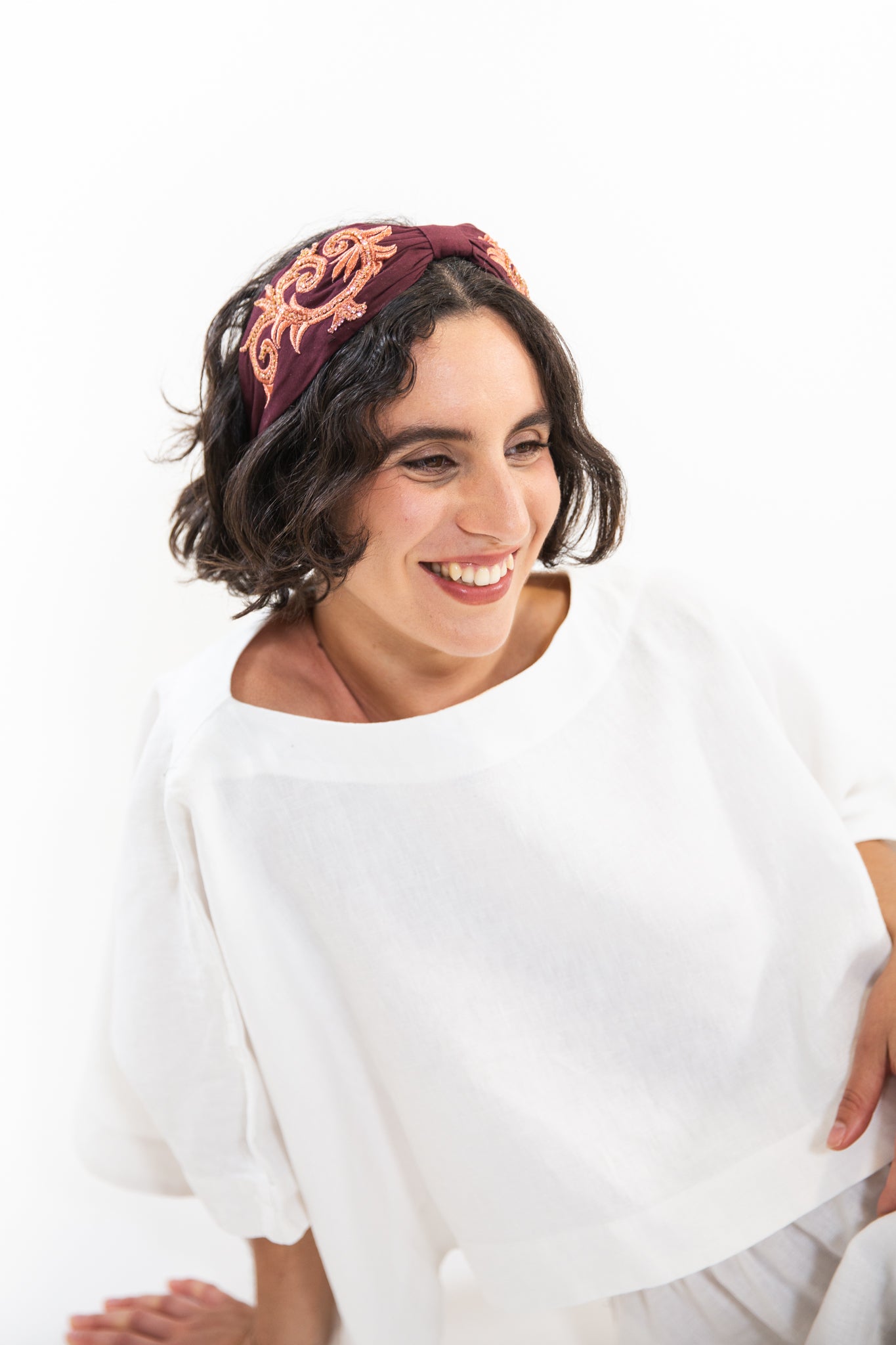 Hard Embroidered Headband | Ivy