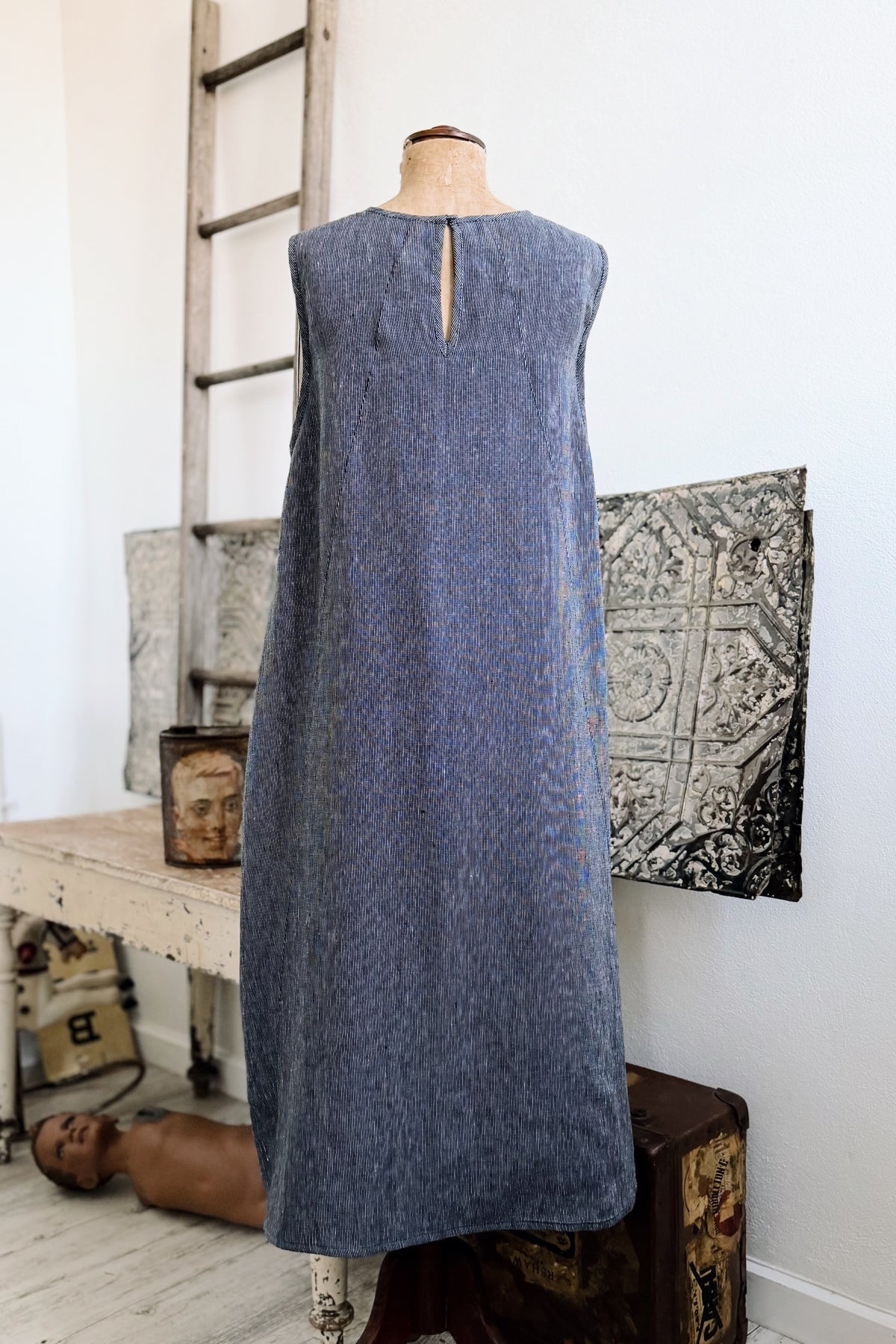 GW | Mia Dress Sample | Navy Pinstripe | XS