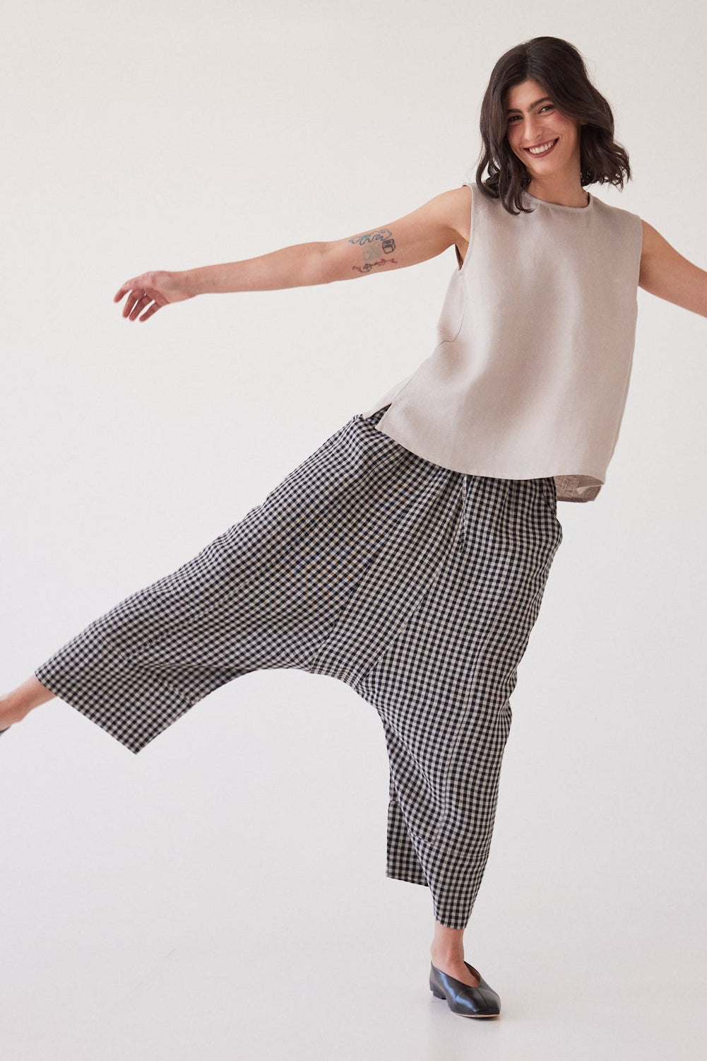 Ginza Drop Crotch Pant | Black Gingham